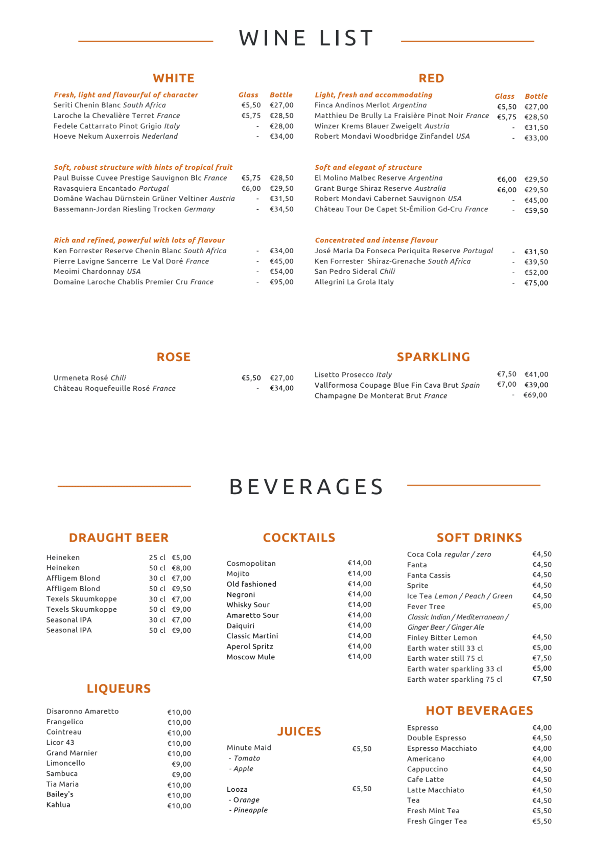 Keuken & Bar menu