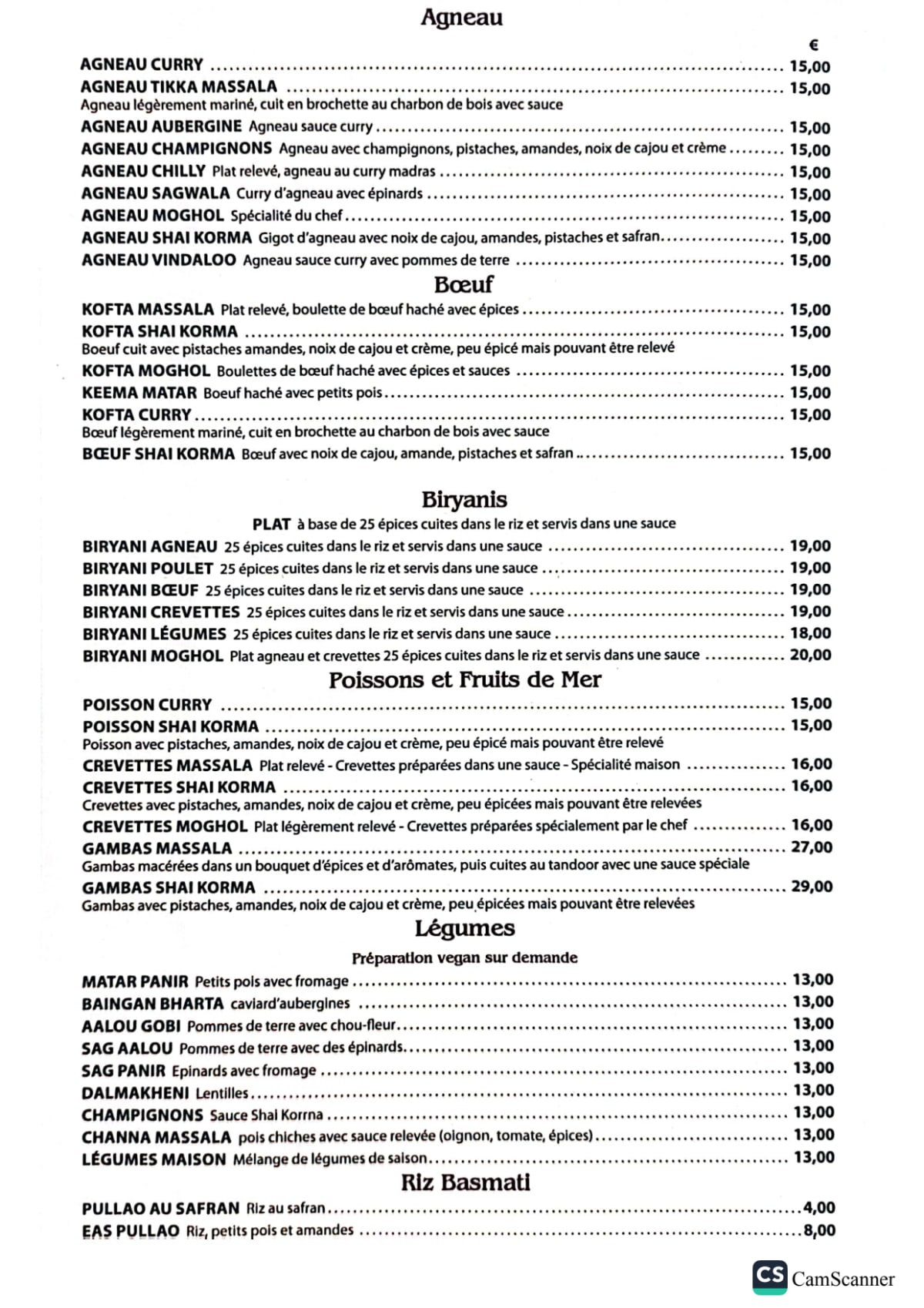 Moghol menu