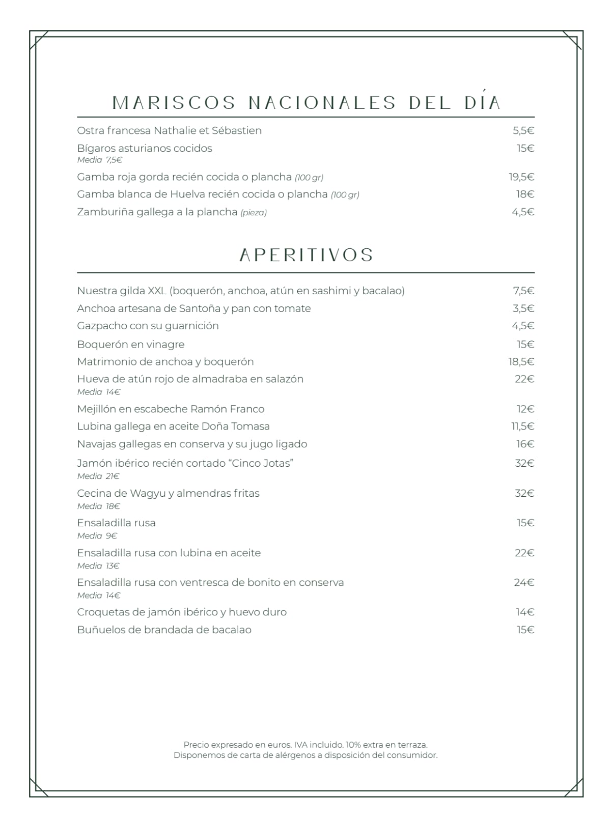 Virrey menu