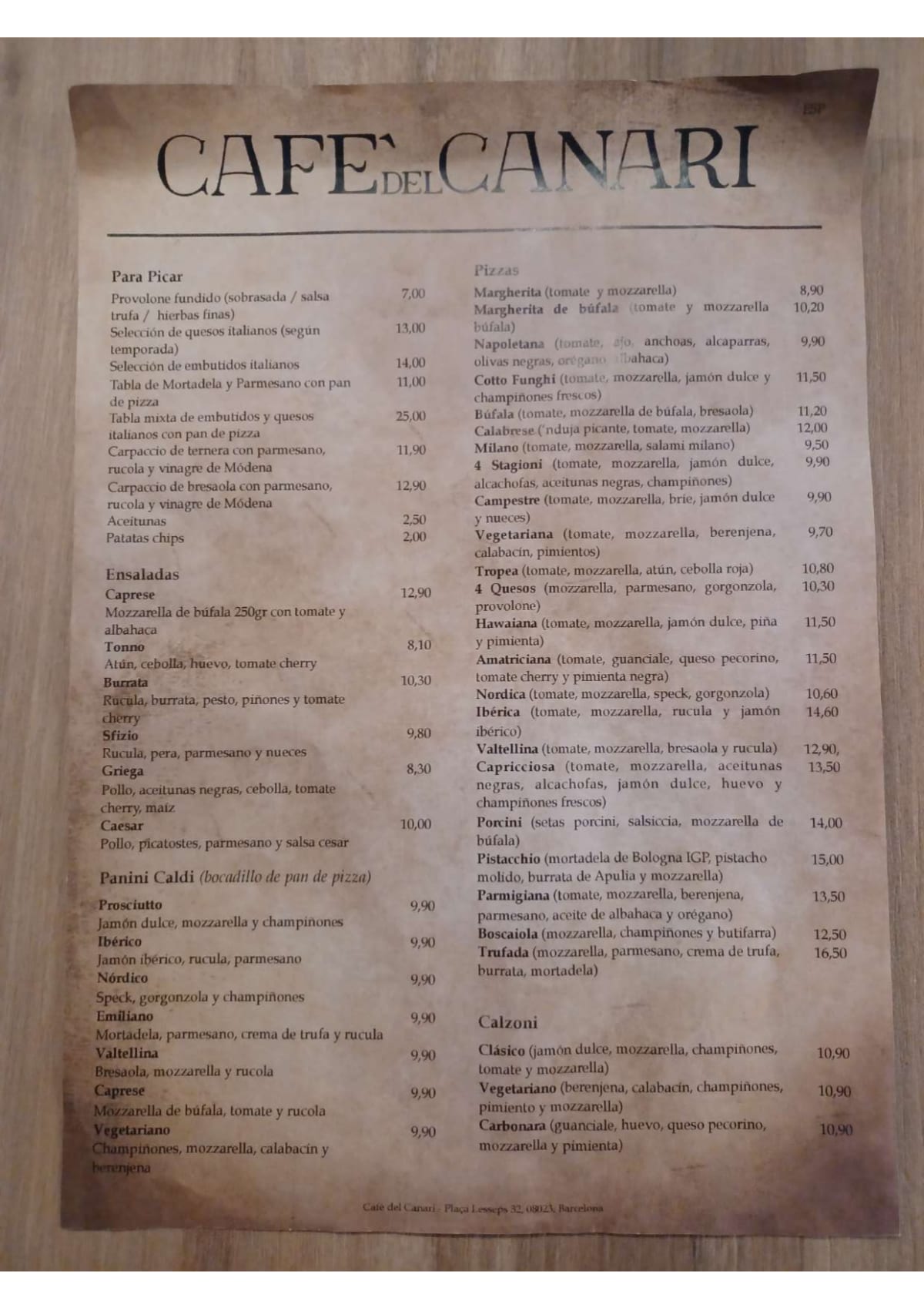 Café del Canari menu