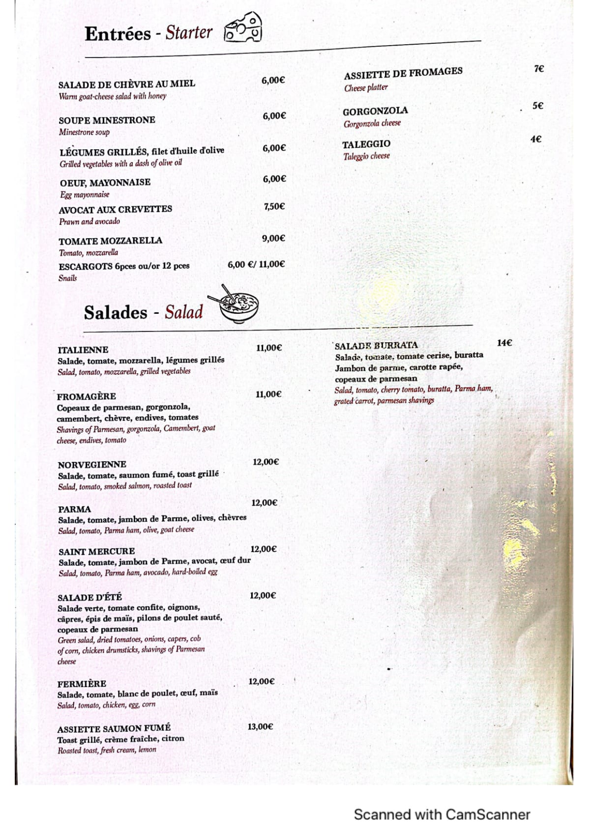 Saint Mercure menu