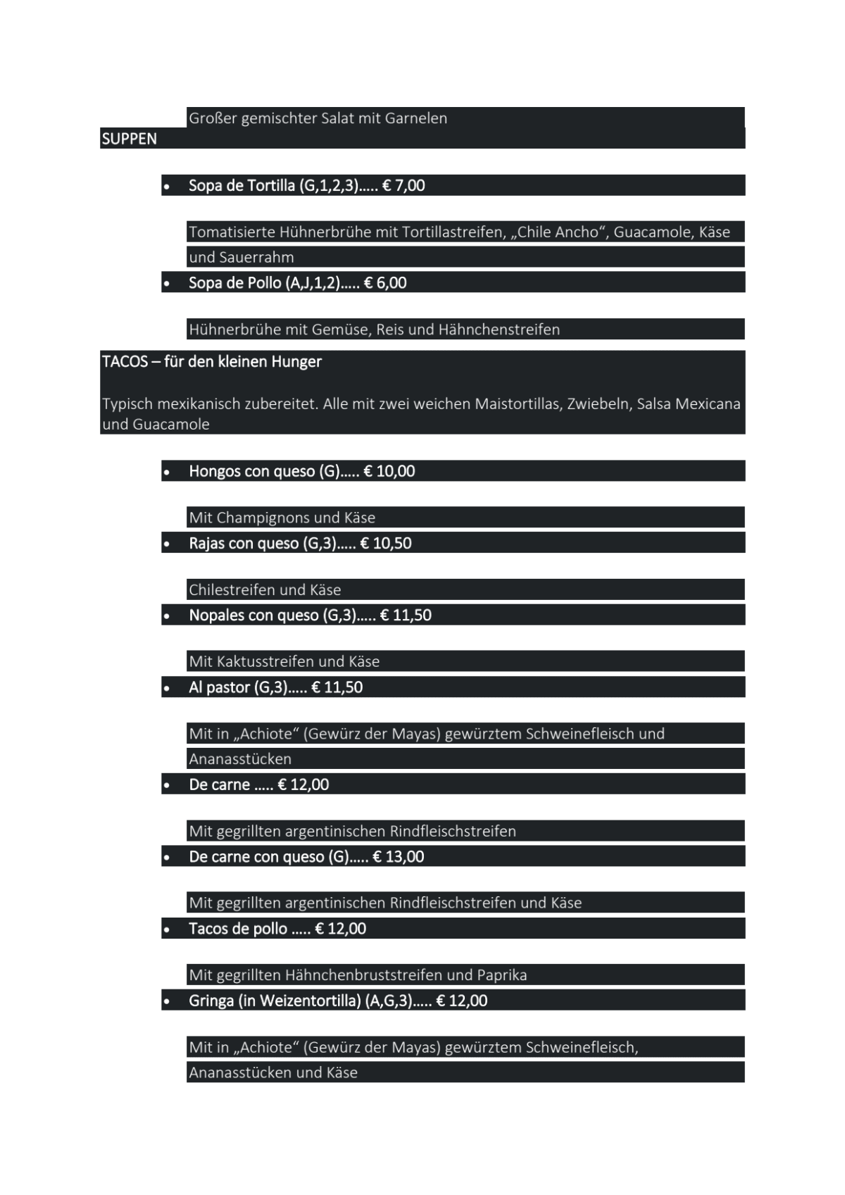 Speisekarte 2023 Tacos y Tequila in München TheFork