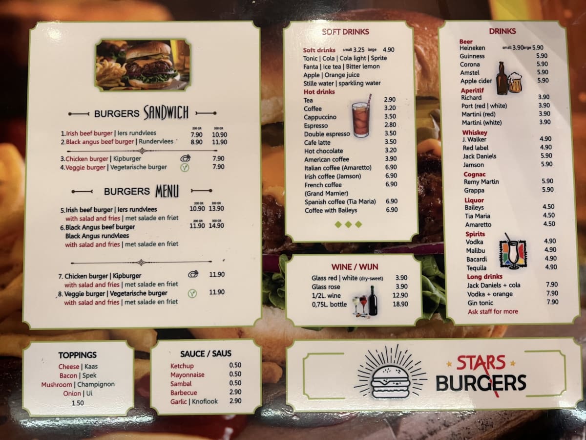 Stars Burgers menu