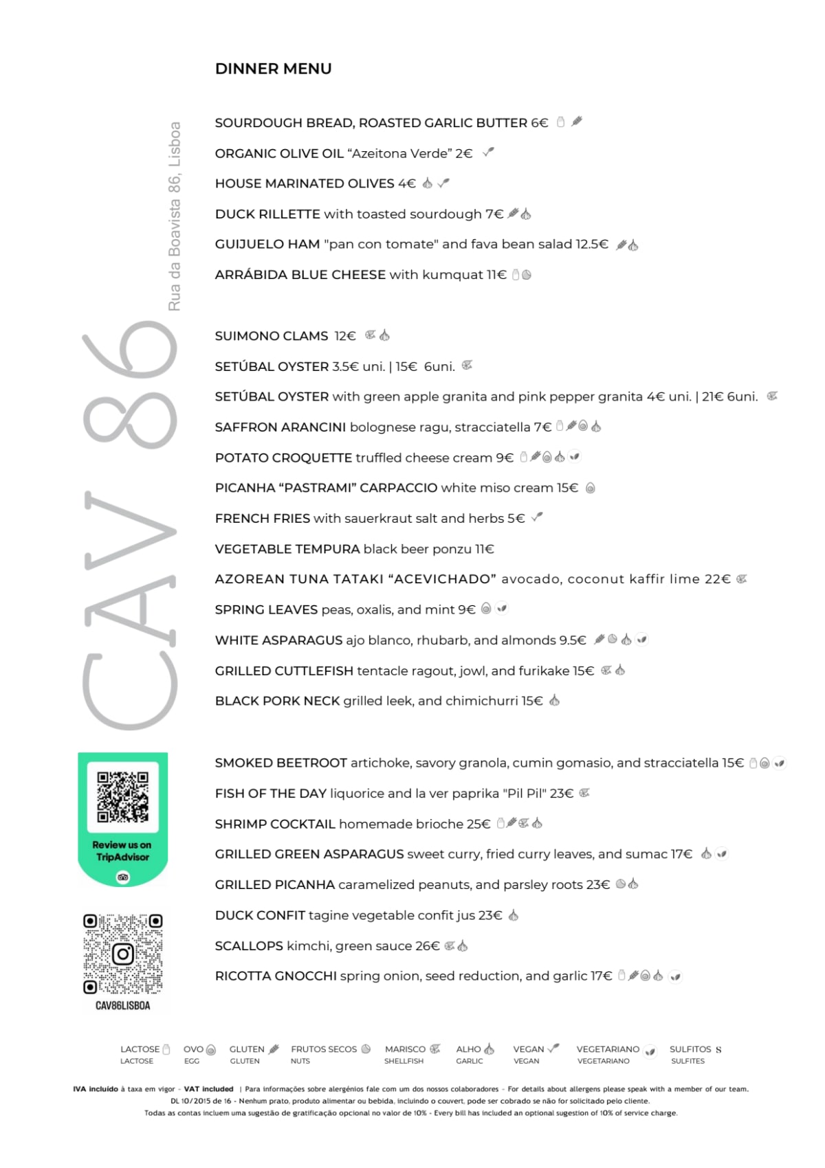 CAV 86 menu
