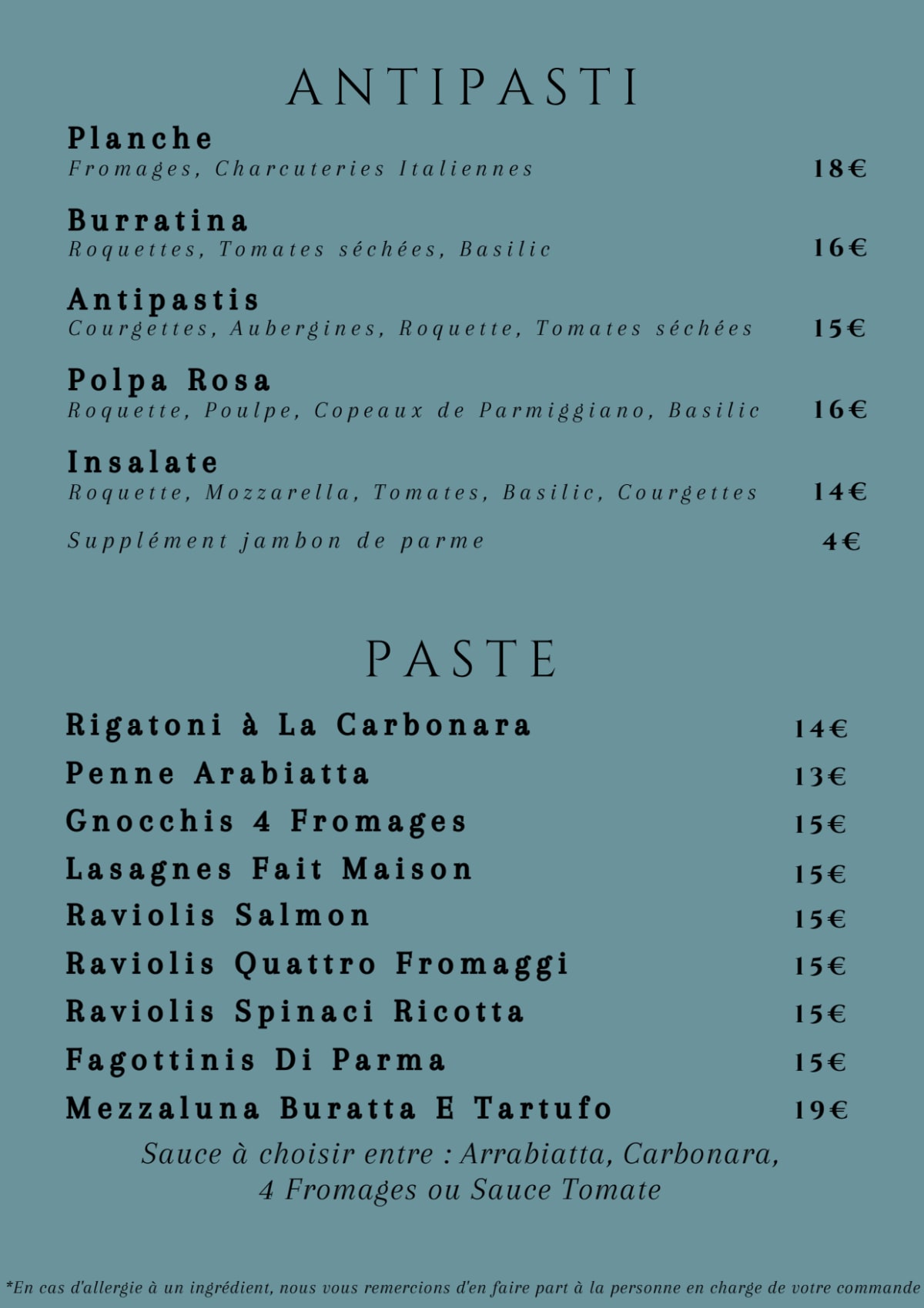 Rosa menu