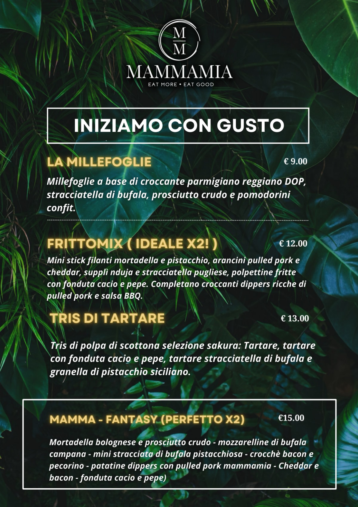 Mammamia menu