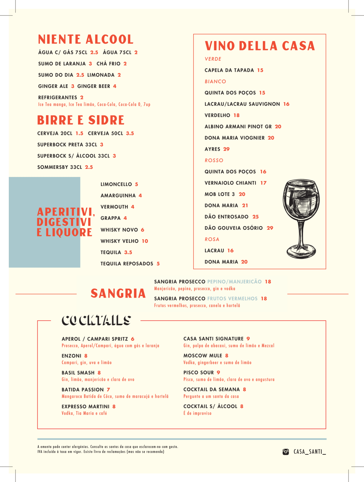 Casa Santi menu