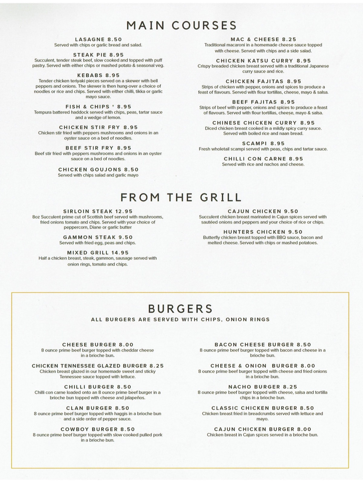 Menù completo e carta 2024 The Steelworks Bar and Grill a Motherwell