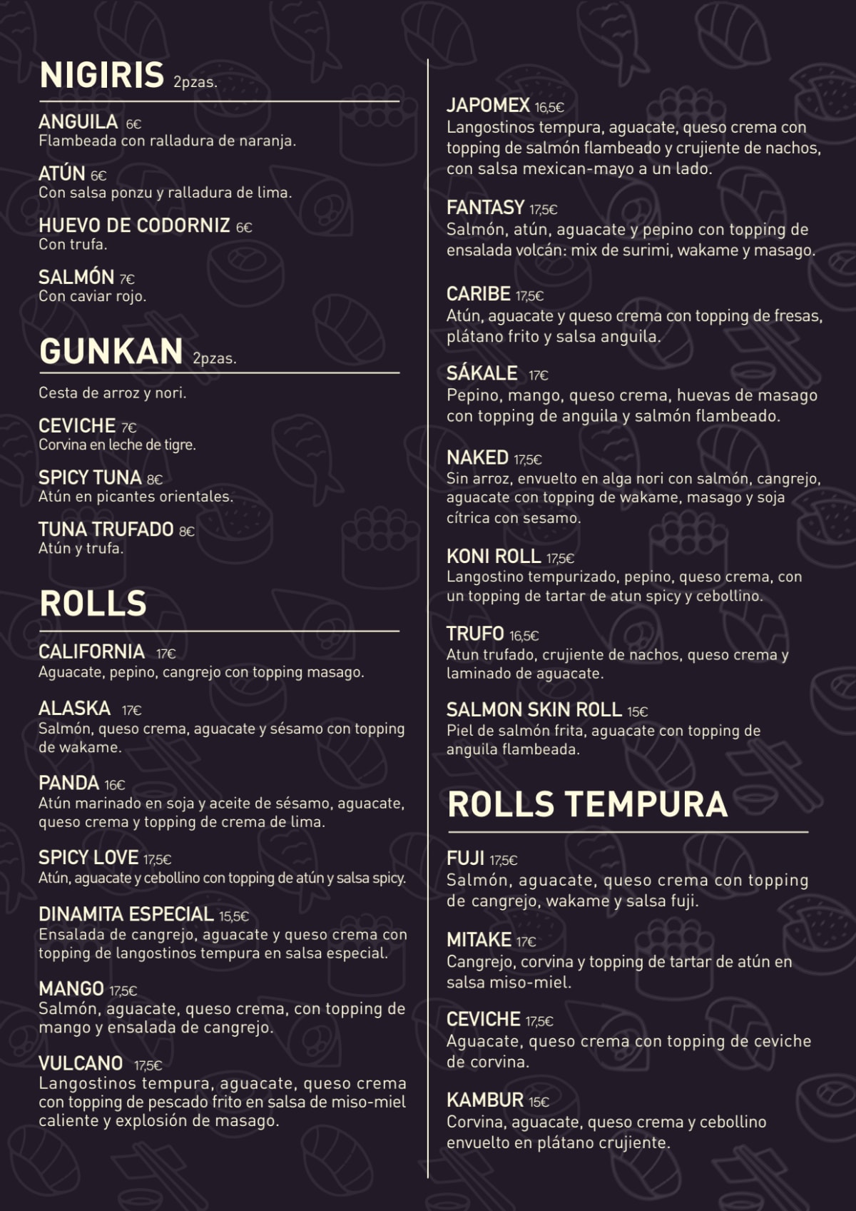 Sakale menu