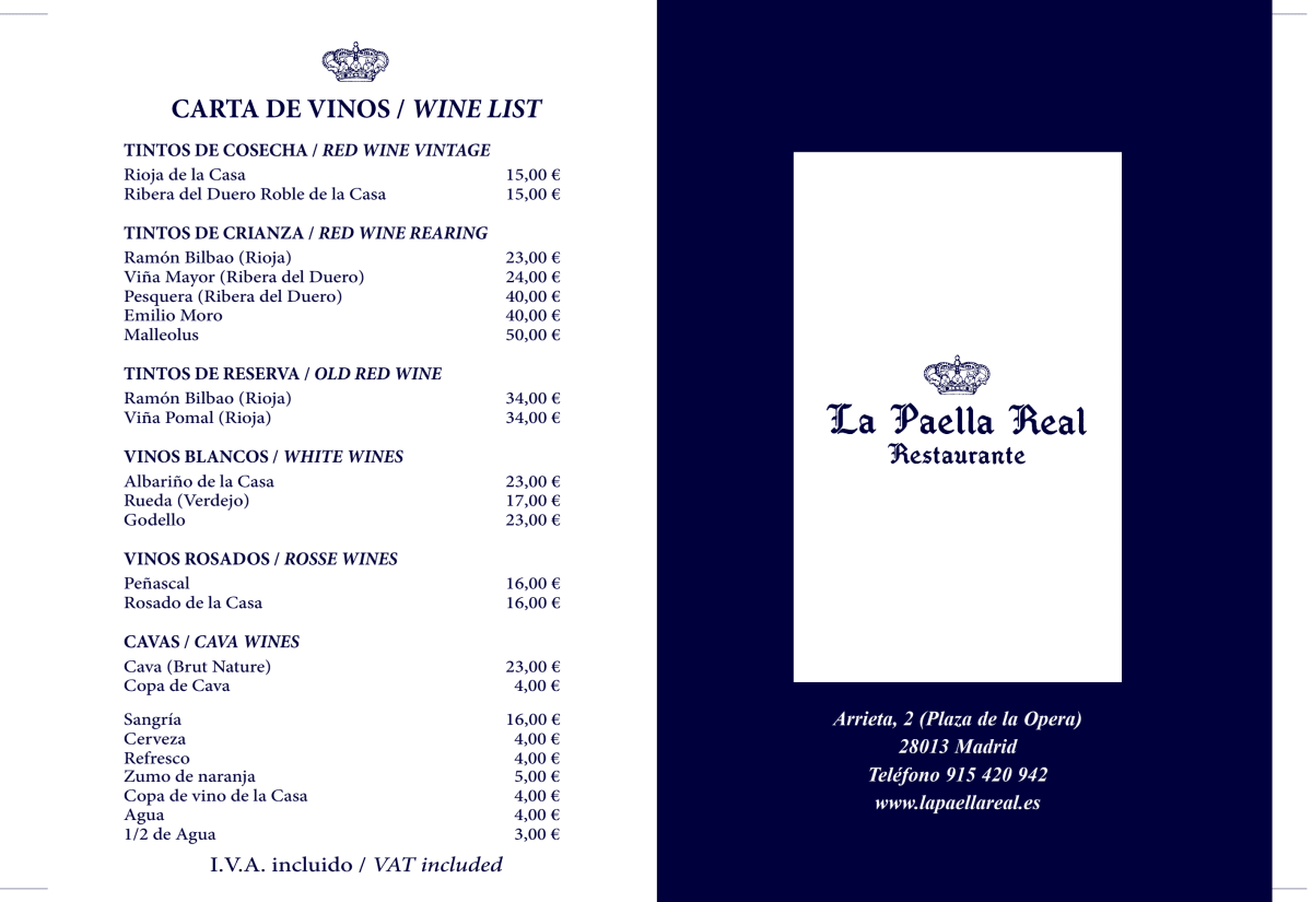 La Paella Real menu