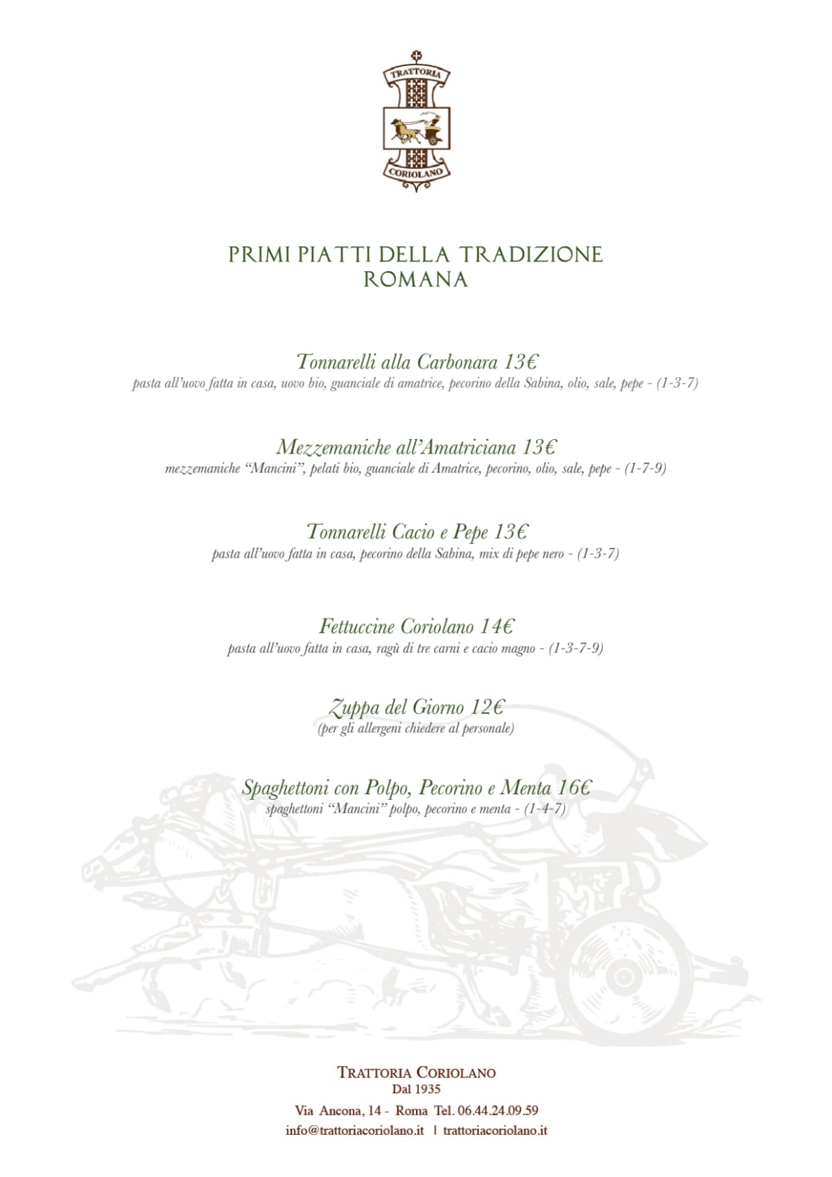 Trattoria Coriolano menu