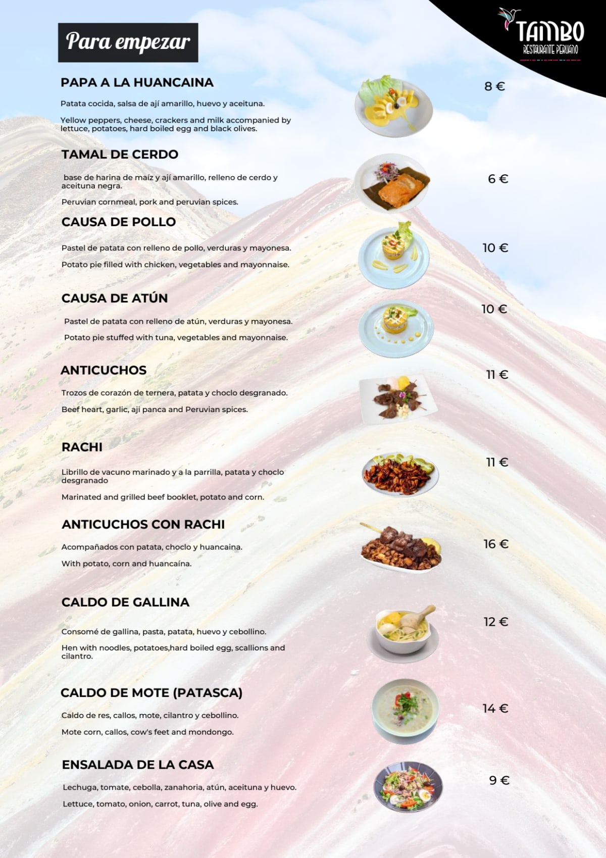 Menu 2024 - Tambo Peruano Alcobendas in Alcobendas | TheFork