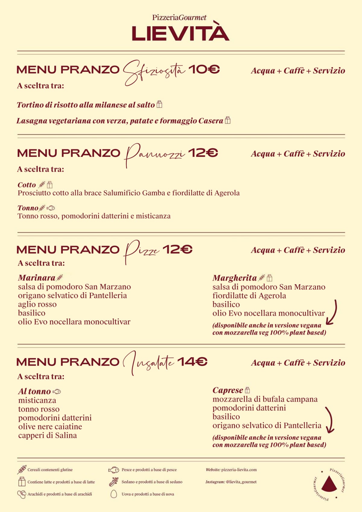 Lievità Sottocorno - Pizzeria Gourmet menu