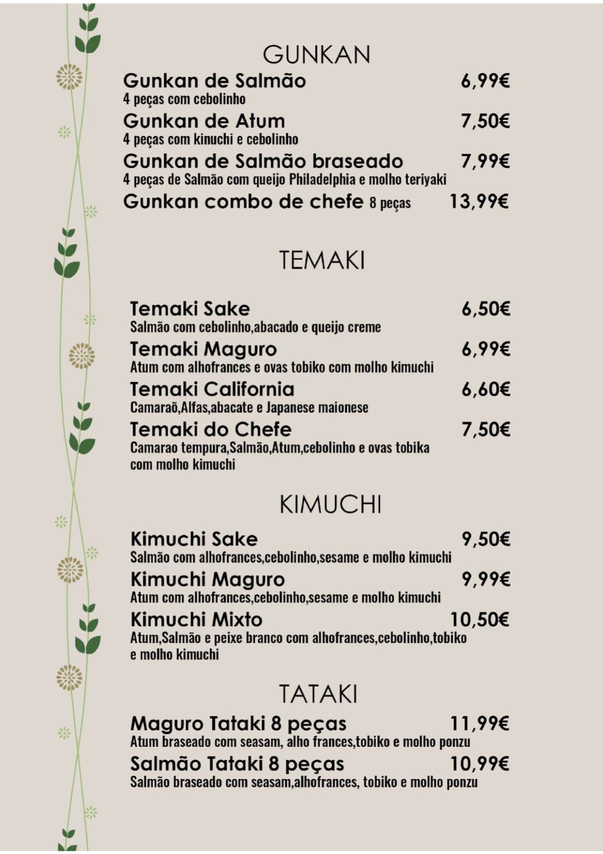 Sushi Sendai menu