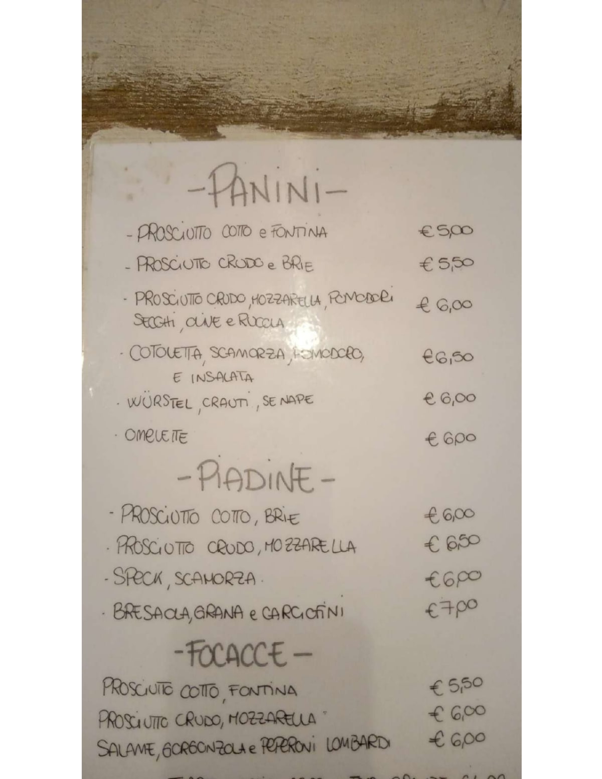 Ciapa Su Bistrot menu