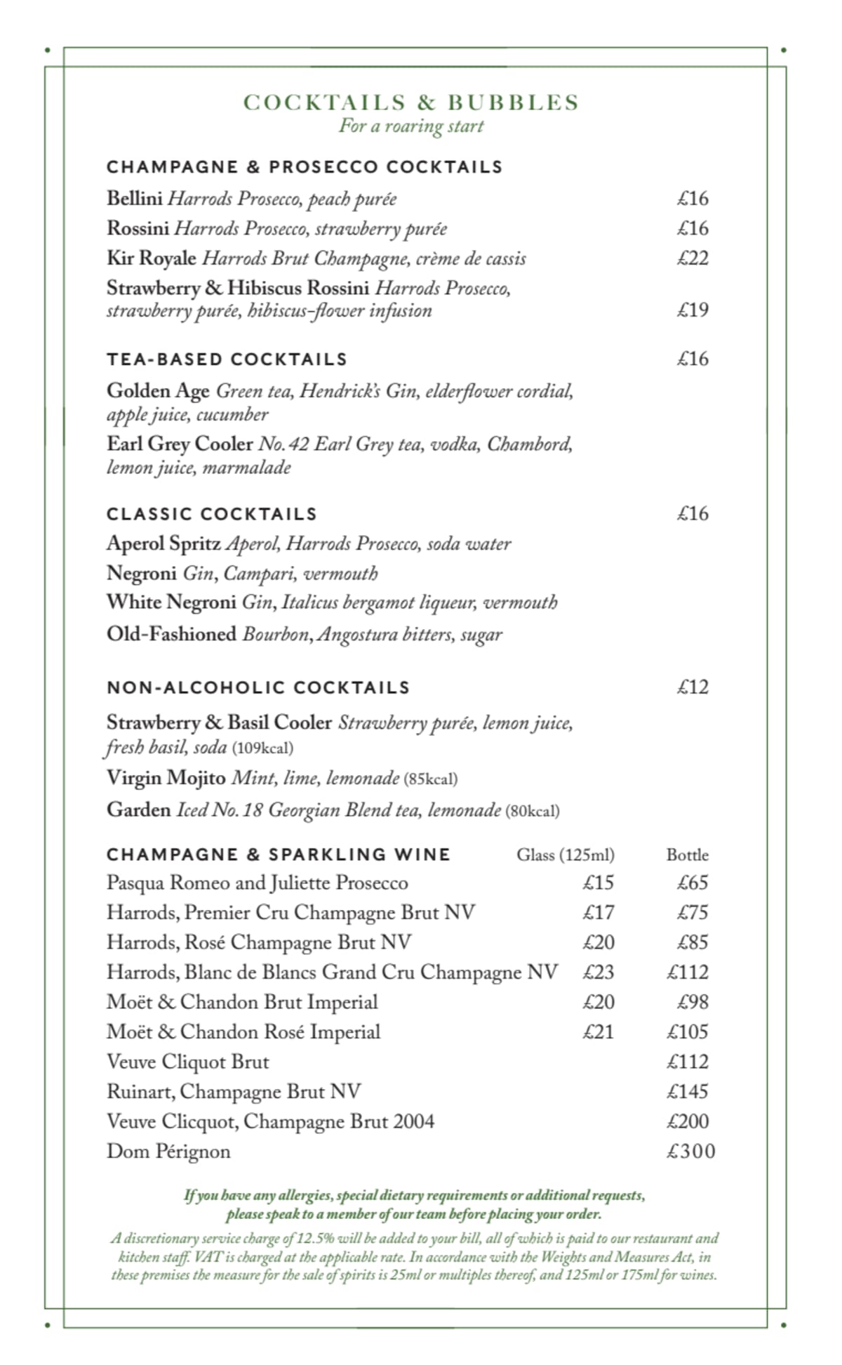 Menus 2023 The Harrods Tea Rooms in London TheFork