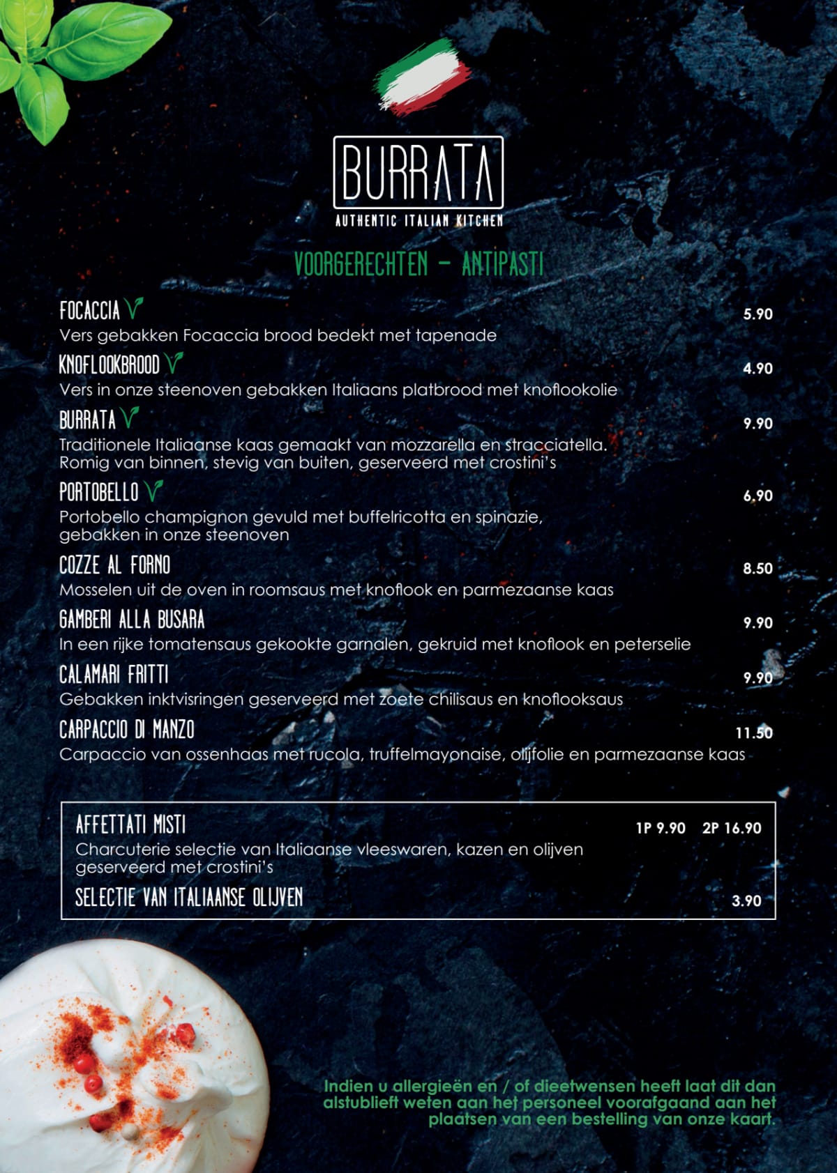 BURRATA menu