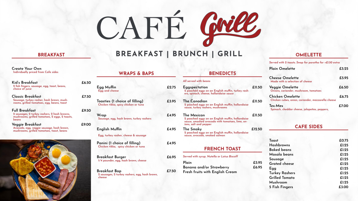 Carte et Menus 2024 Café Grill Luton à Luton TheFork