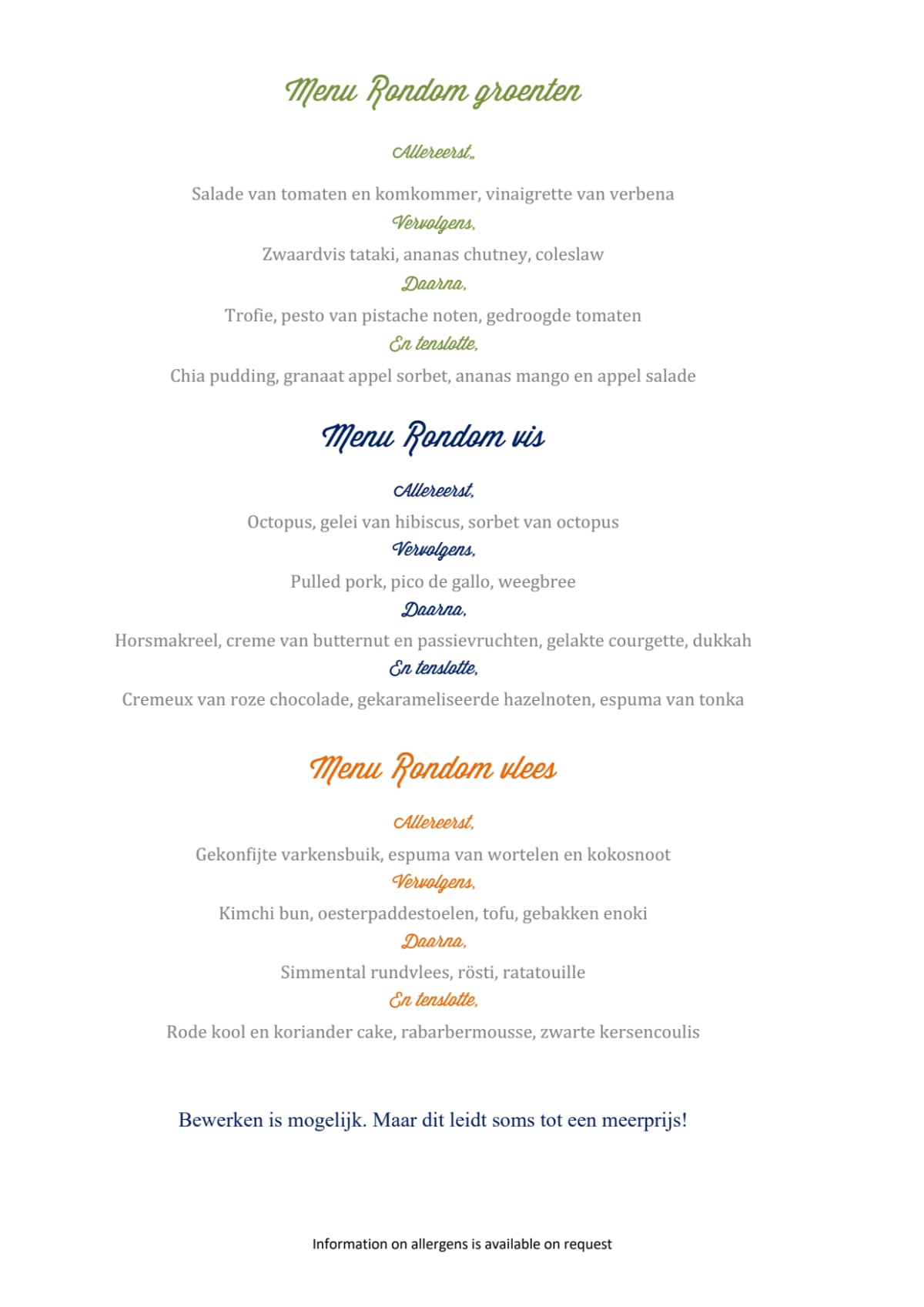 Harvest menu