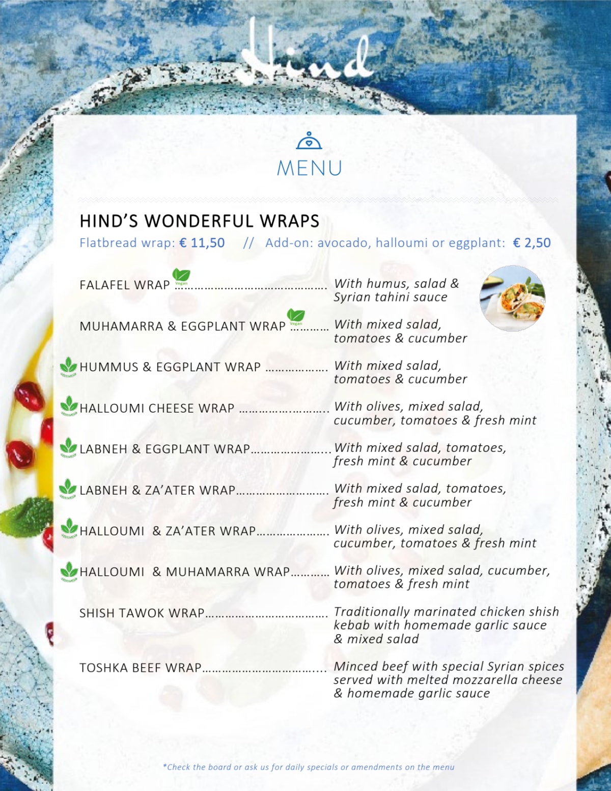 Hind Cooking menu