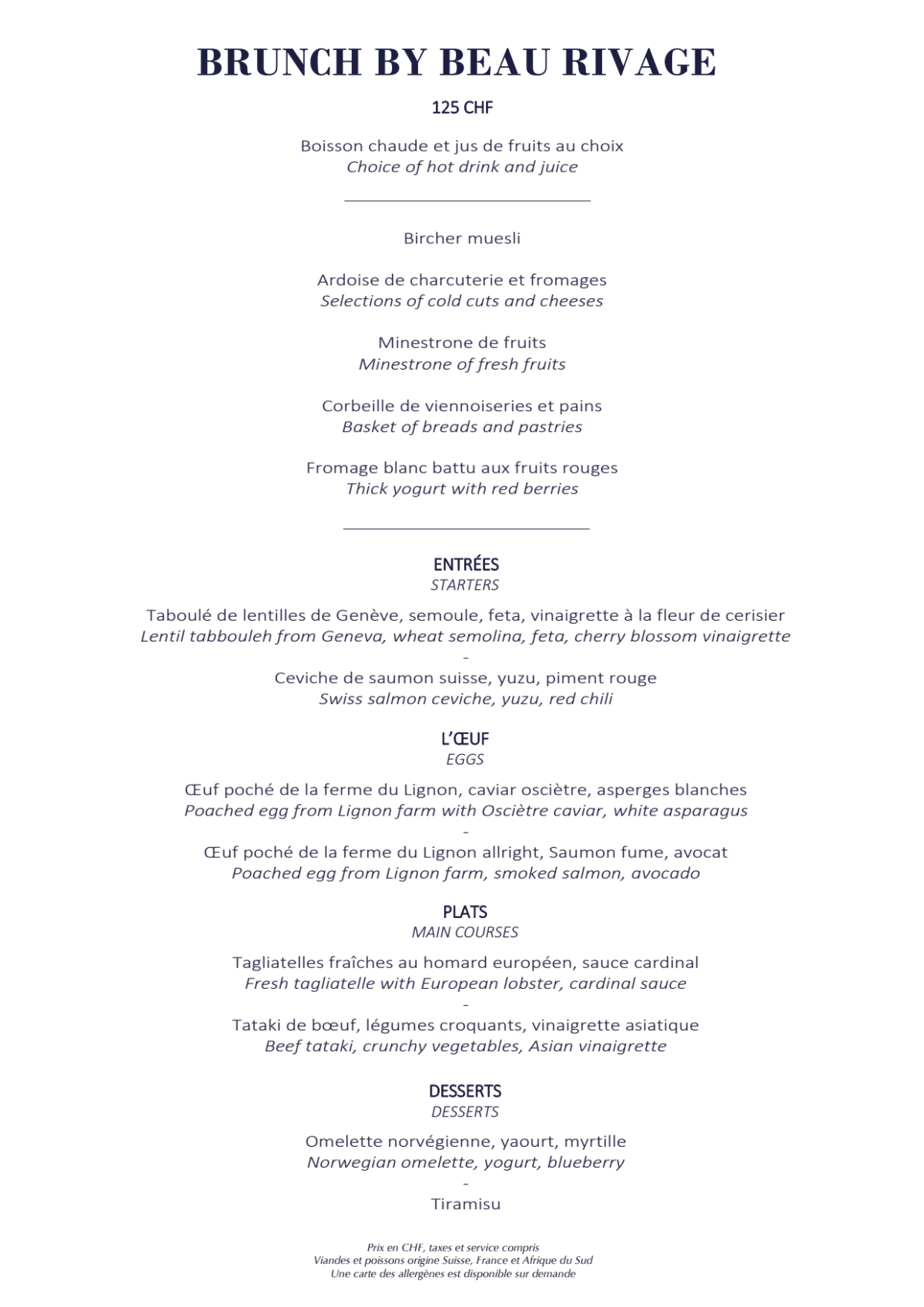 Brunch by Beau-Rivage menu