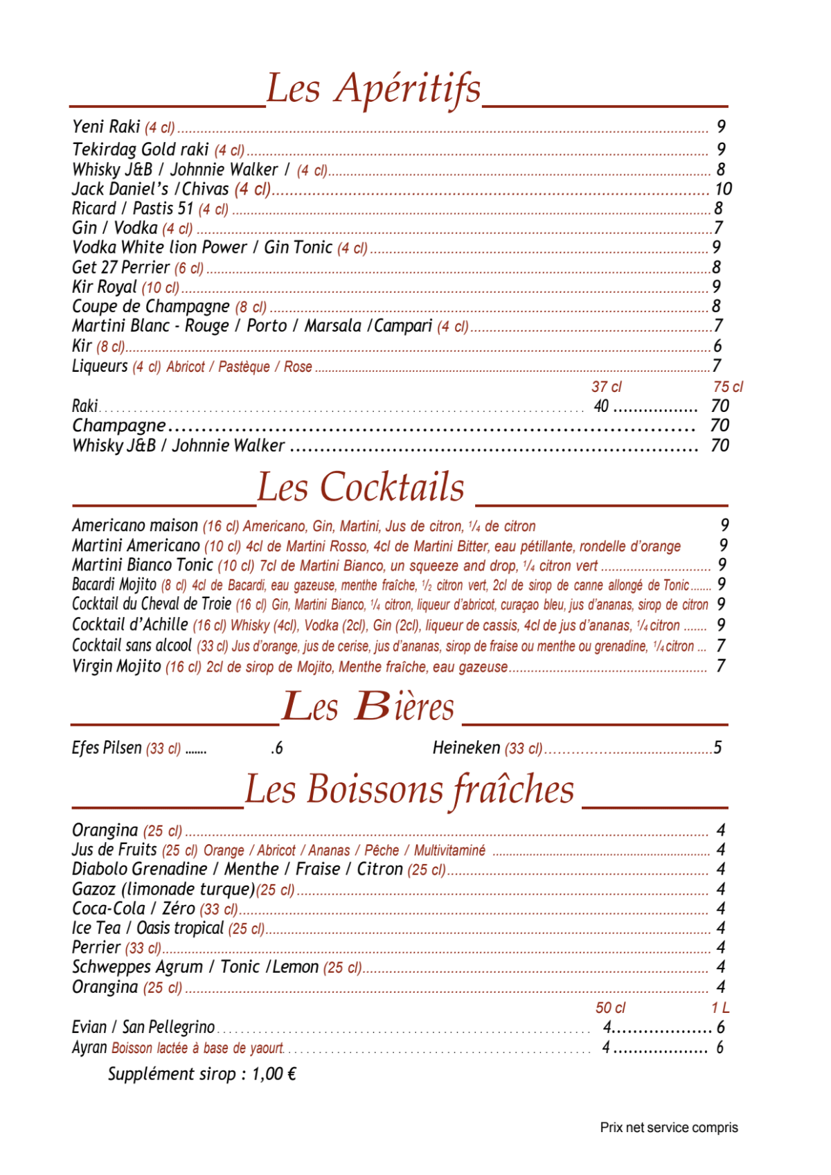 Le Cheval de Troie menu