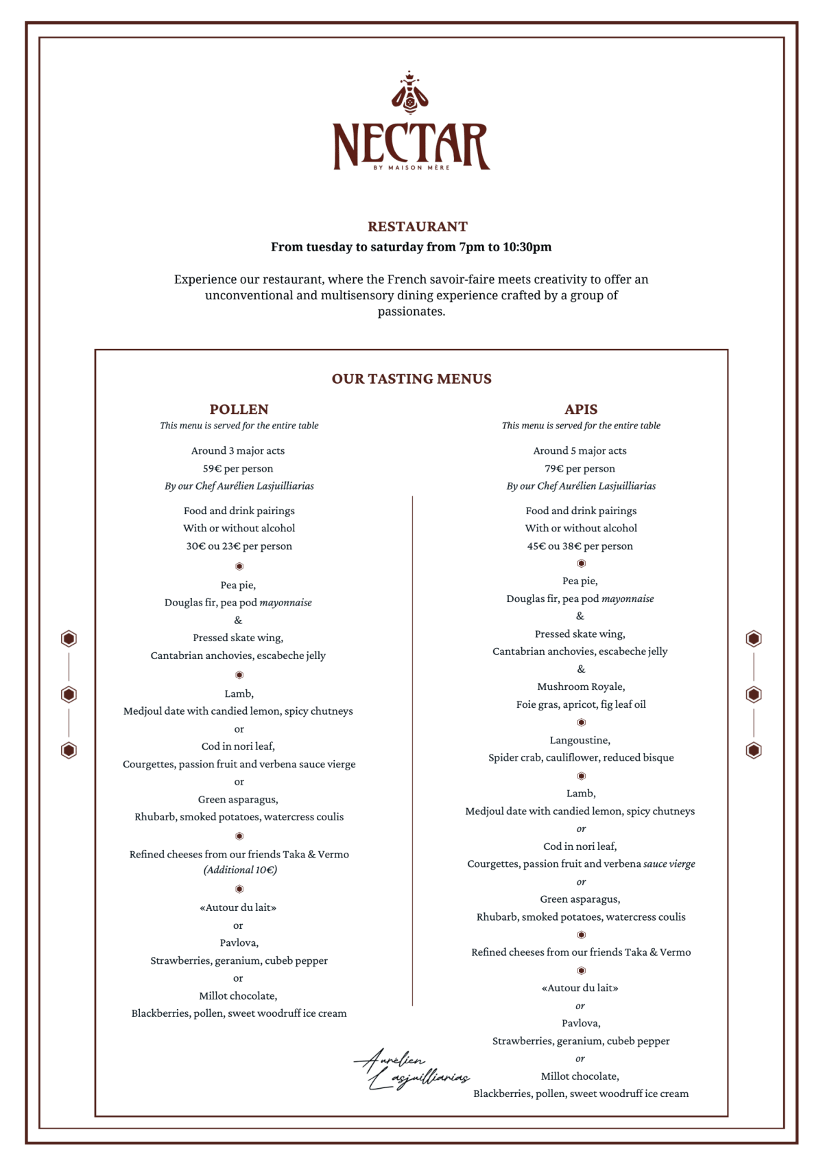 Nectar menu