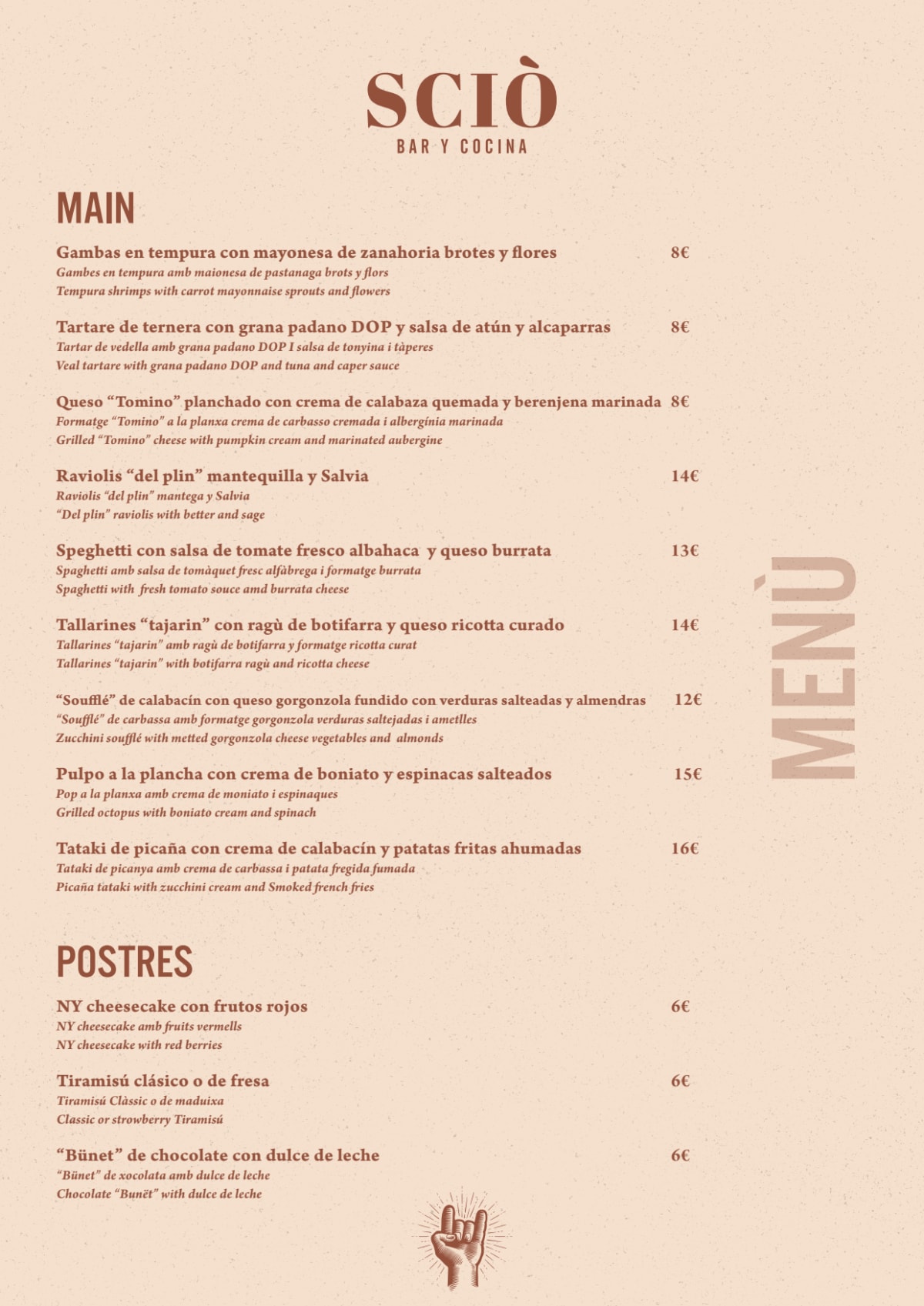 Sciò Bar Y Cocina menu