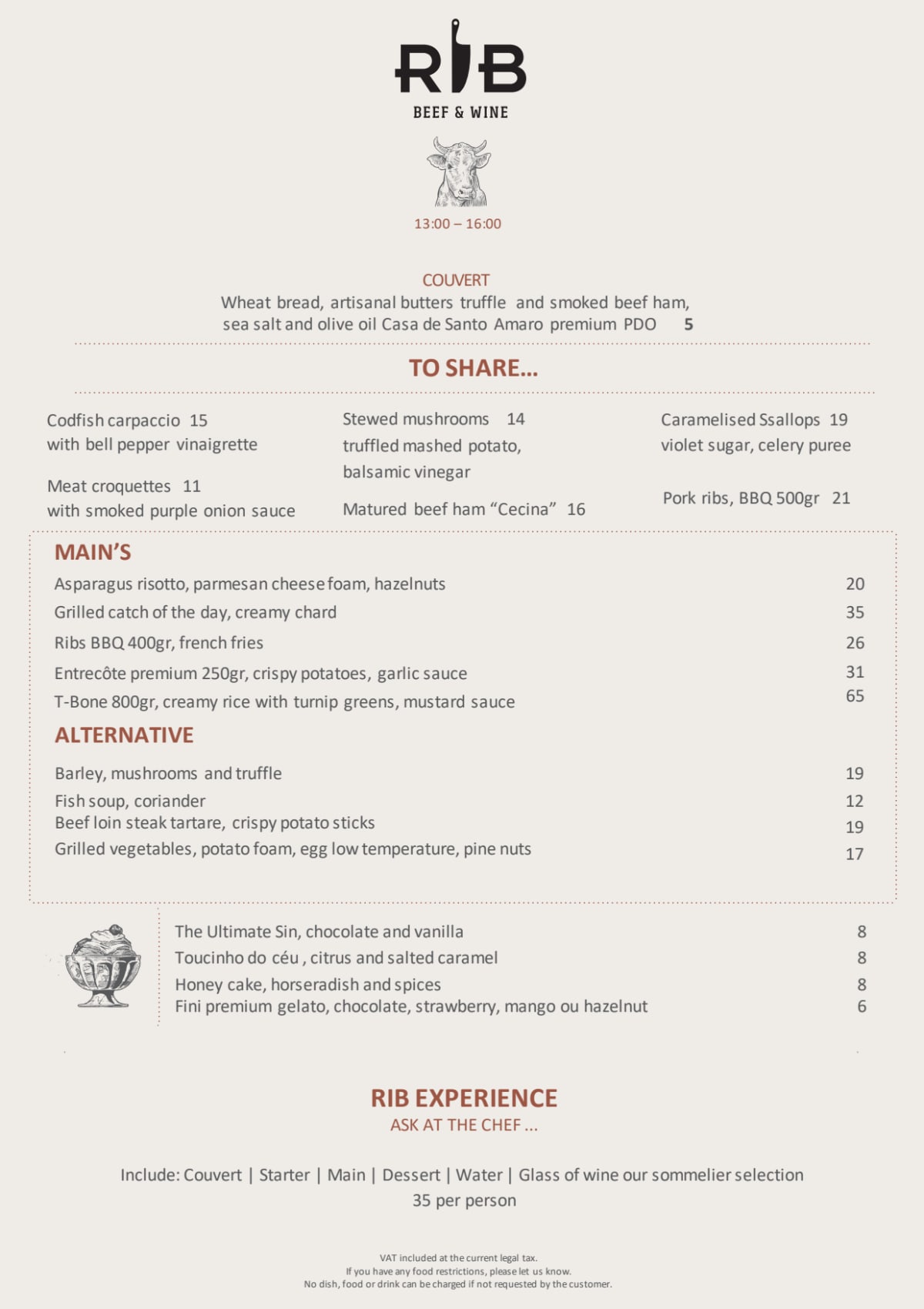 Menu 2023 RIB Beef & Wine Porto in Porto TheFork