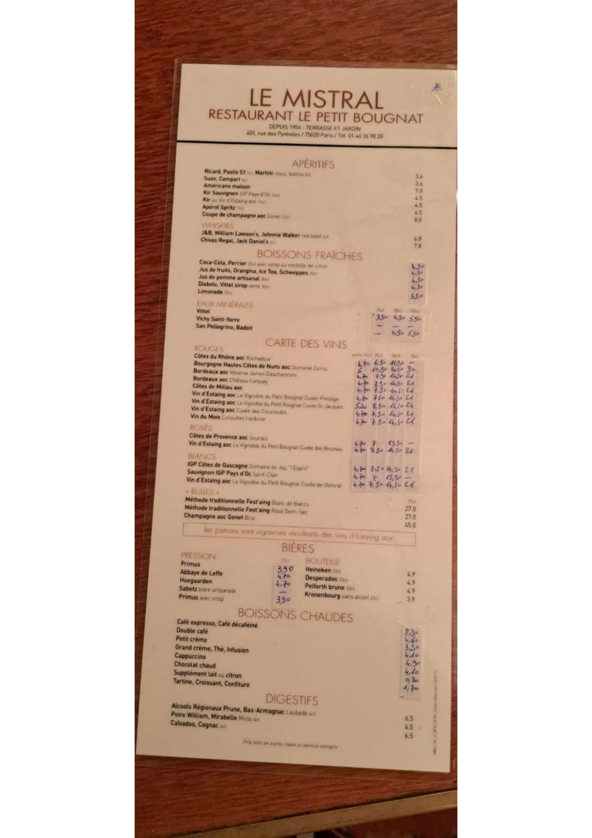 Le Mistral menu