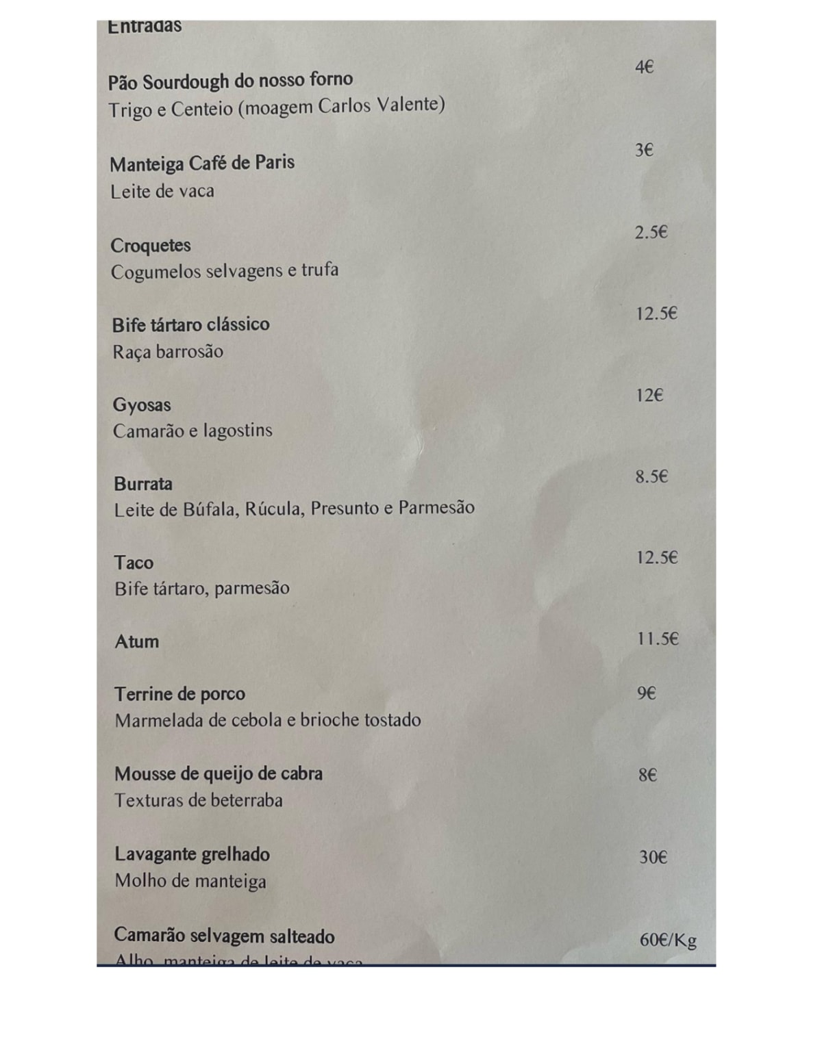 Menu 2024 Notes Bar & Kitchen in Coimbra TheFork