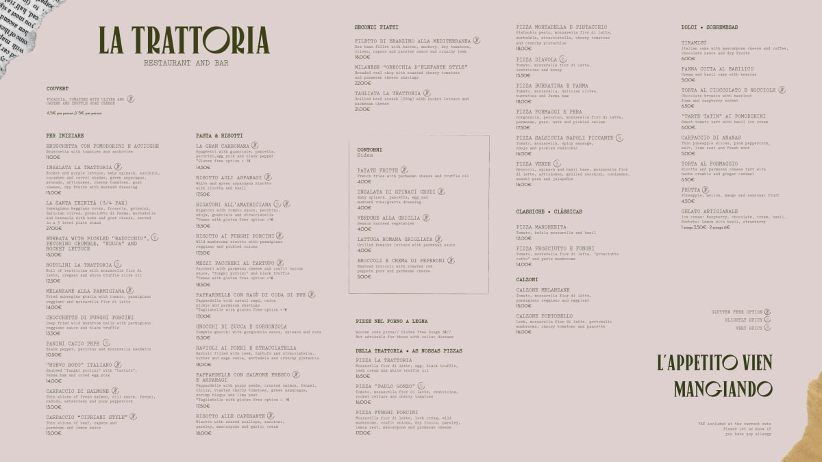 La Trattoria menu