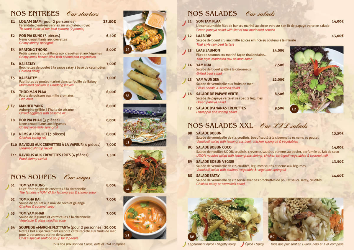 Kim thai menu