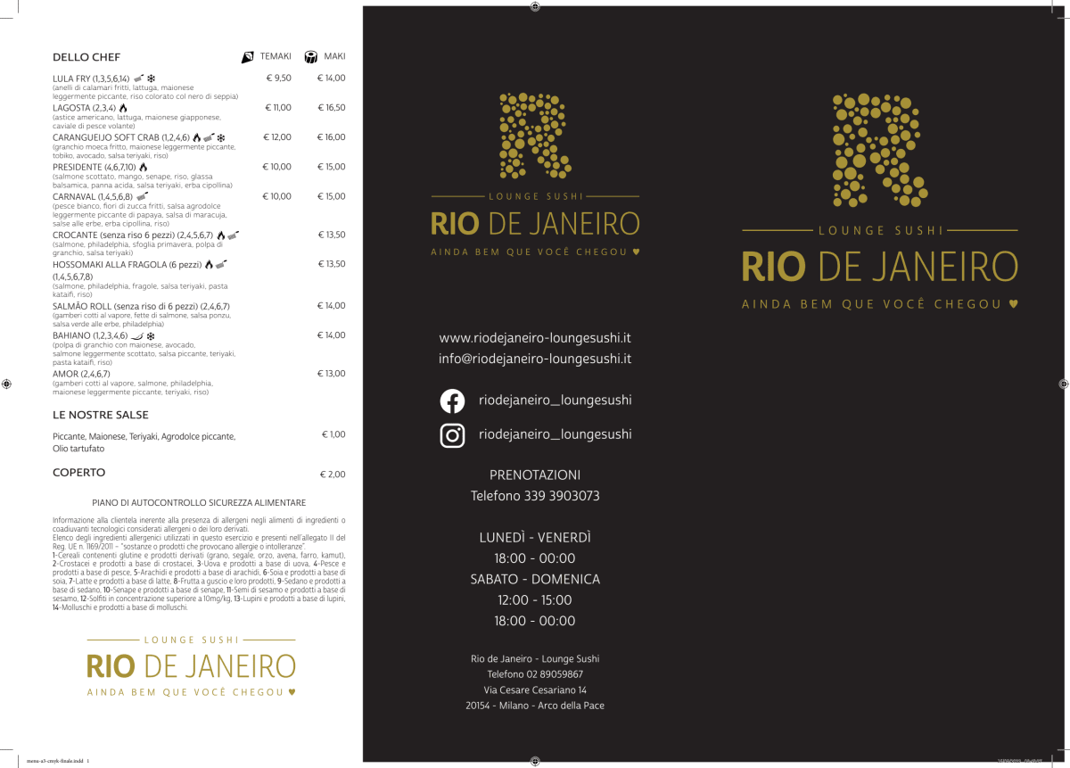 Rio de Janeiro lounge sushi menu