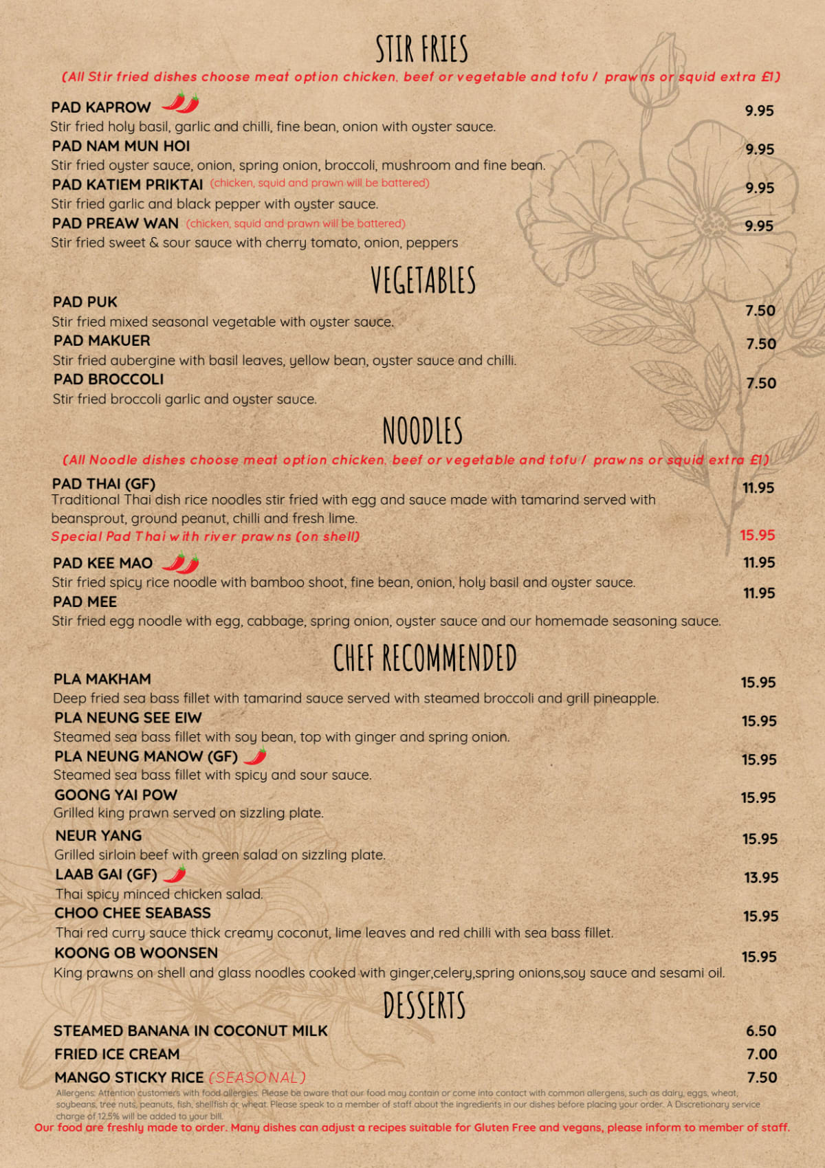 Thai sale bistro menu