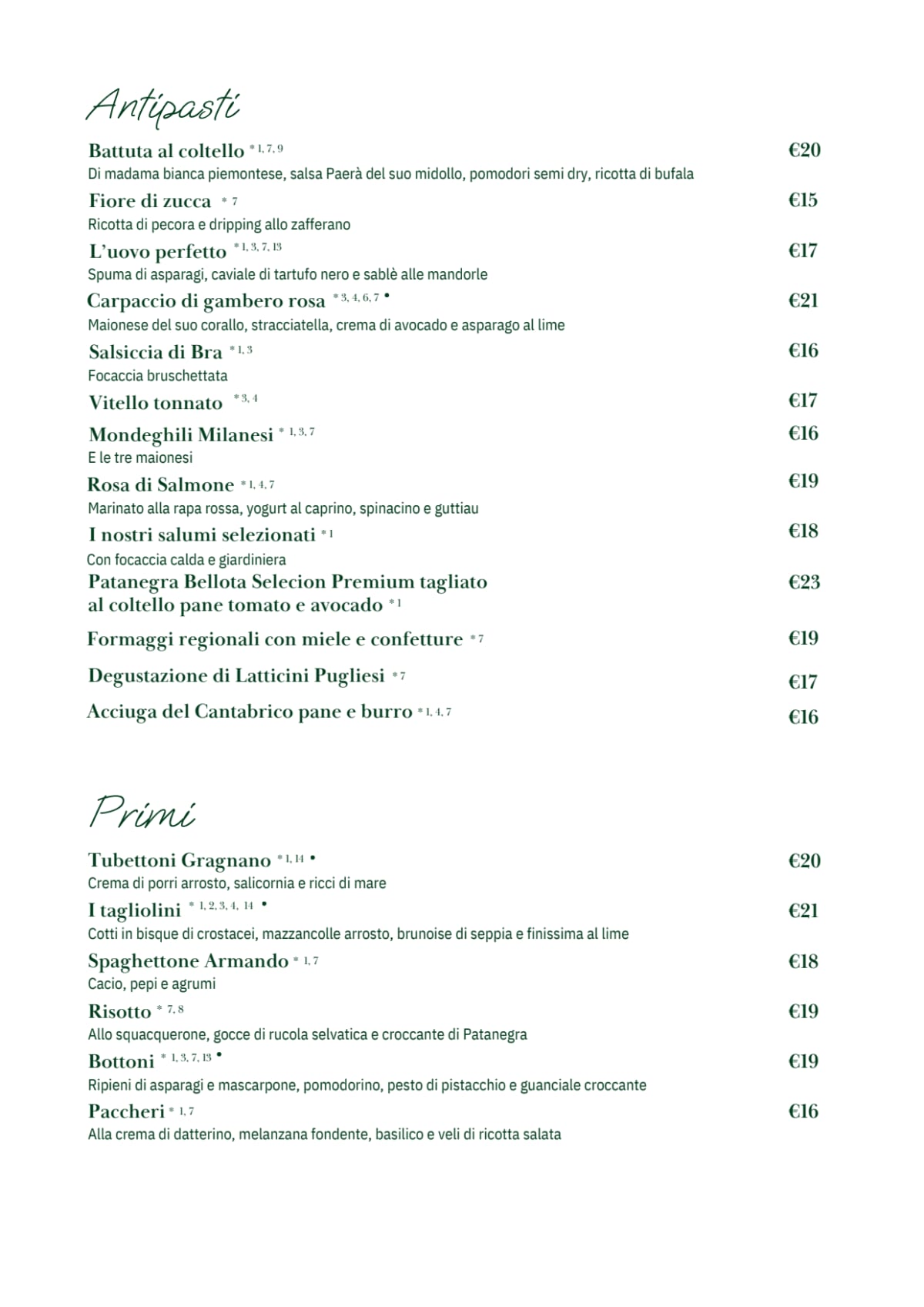 Locanda Sempione menu