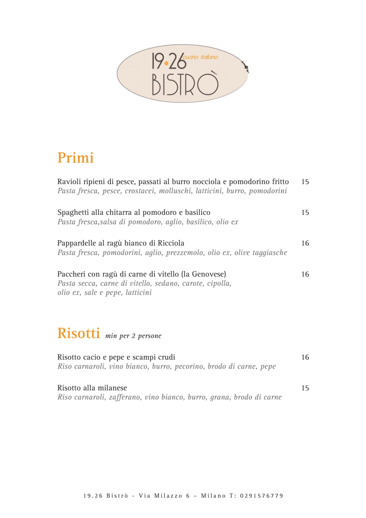 19.26 Bistrò menu