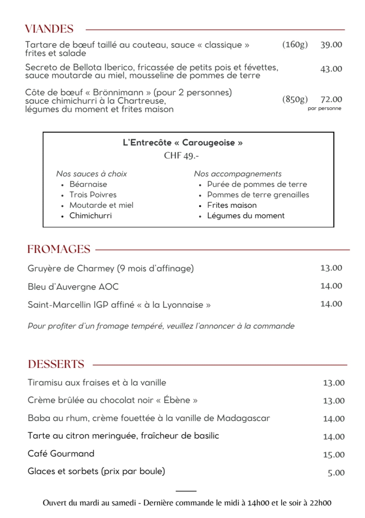 Café des Négociants menu