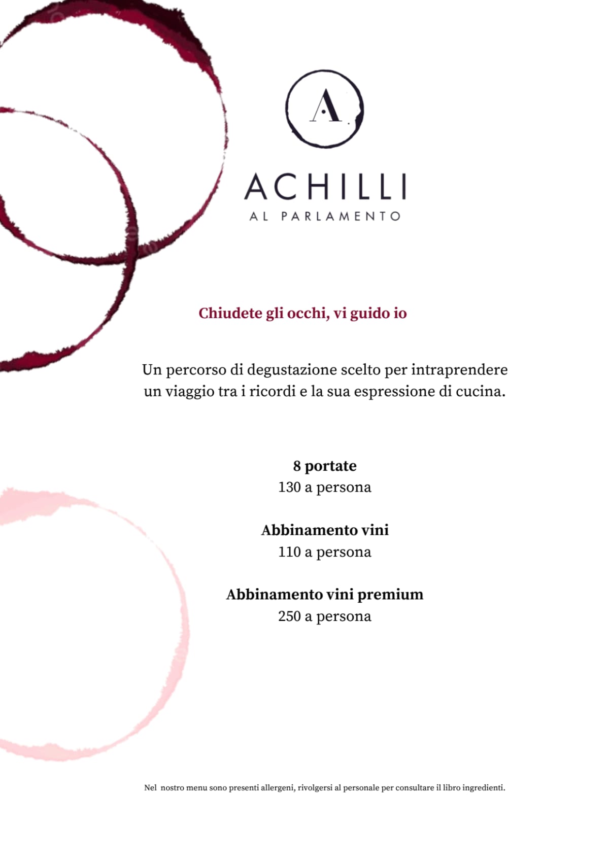 Achilli al Parlamento menu