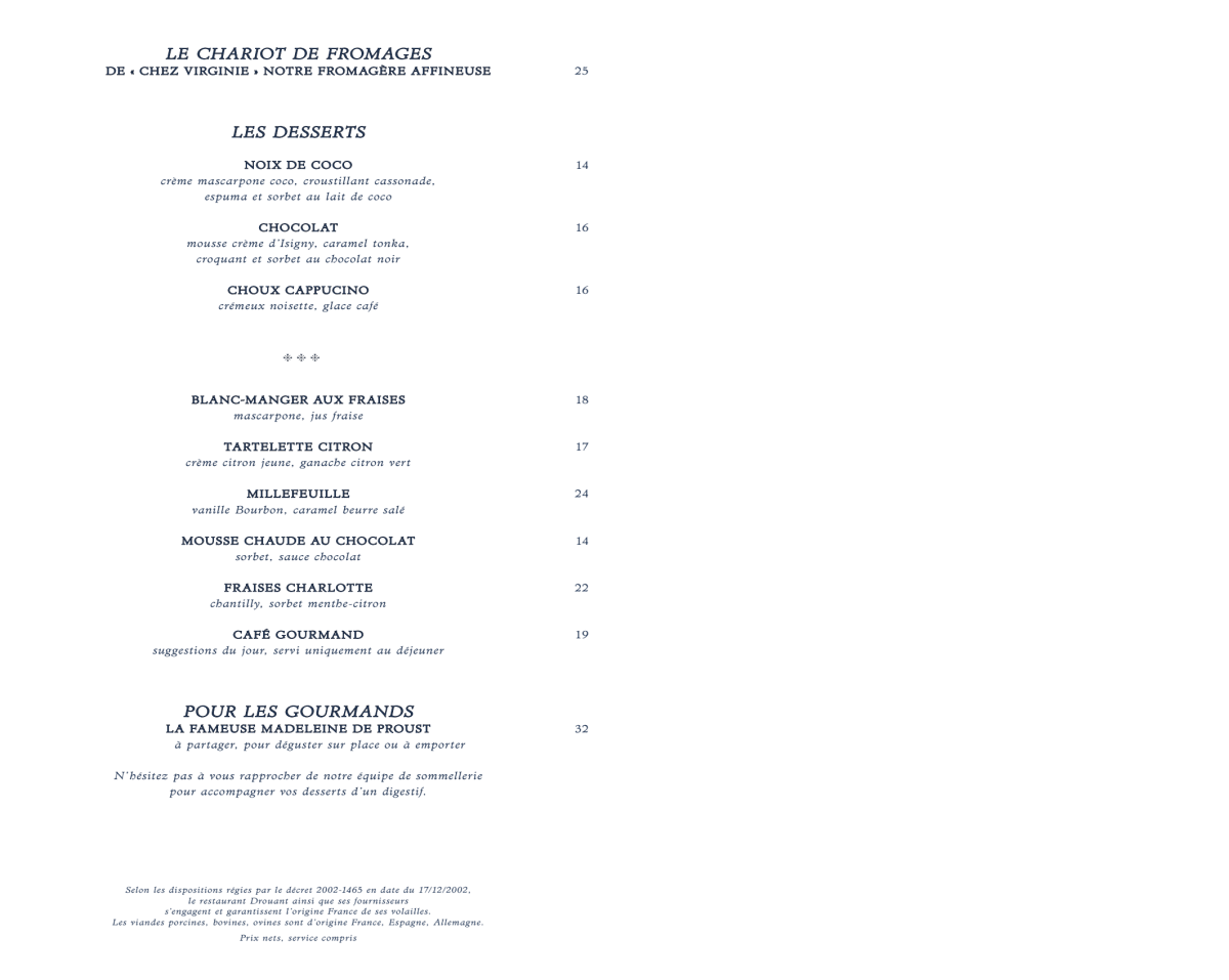 Drouant menu