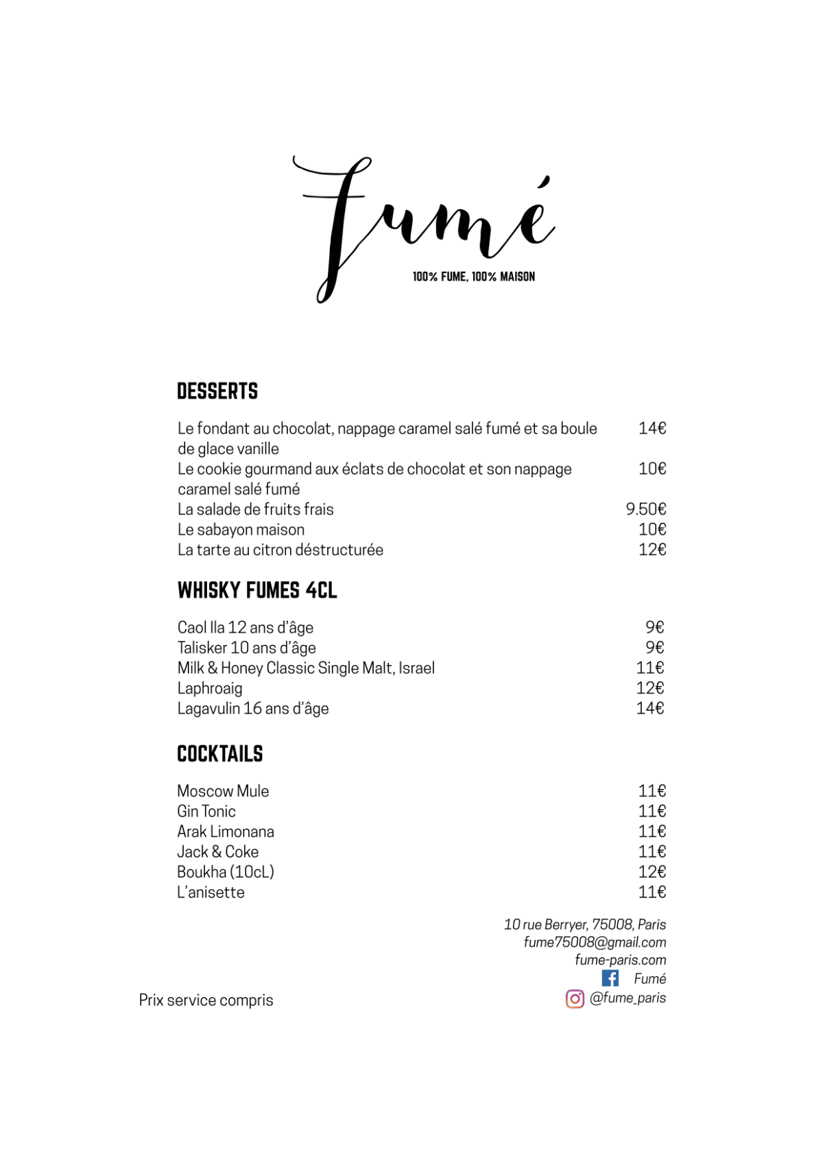 Fumé menu