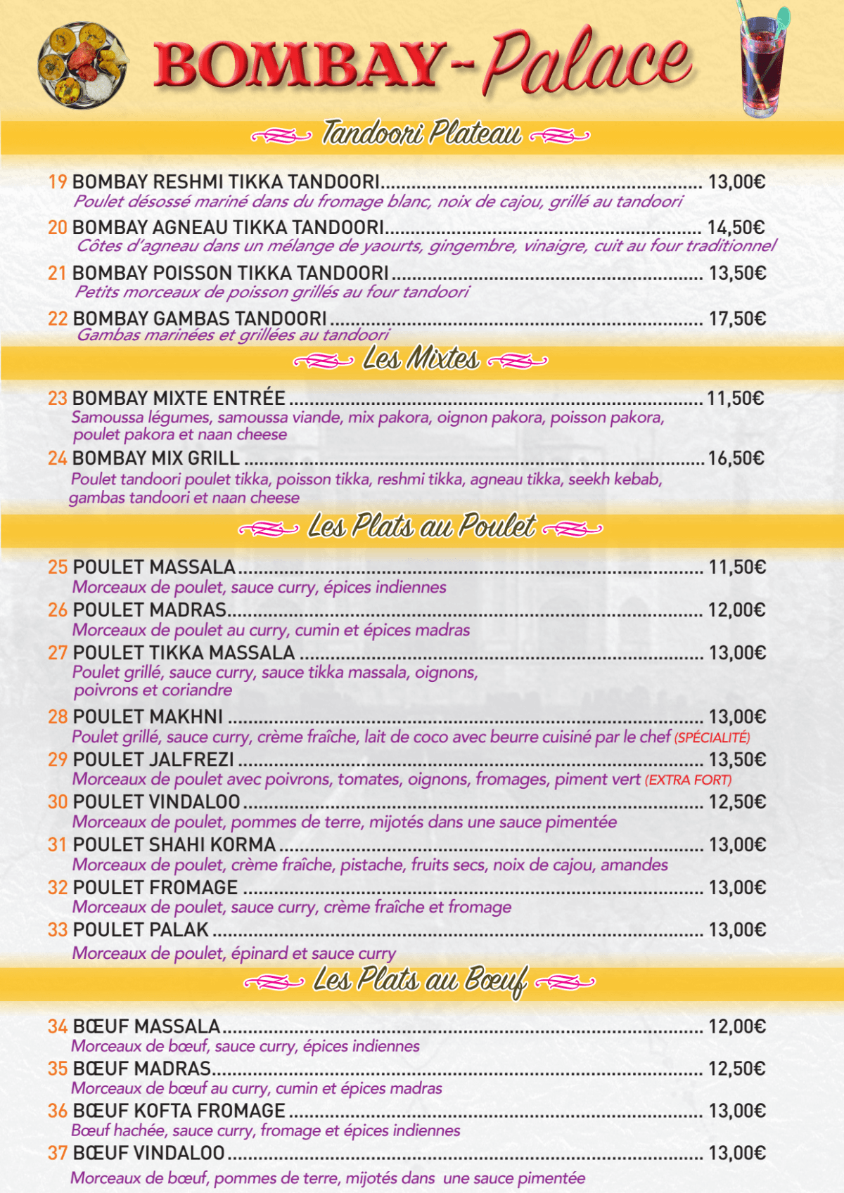 Carte et Menus 2024 Bombay Palace à Marseille TheFork