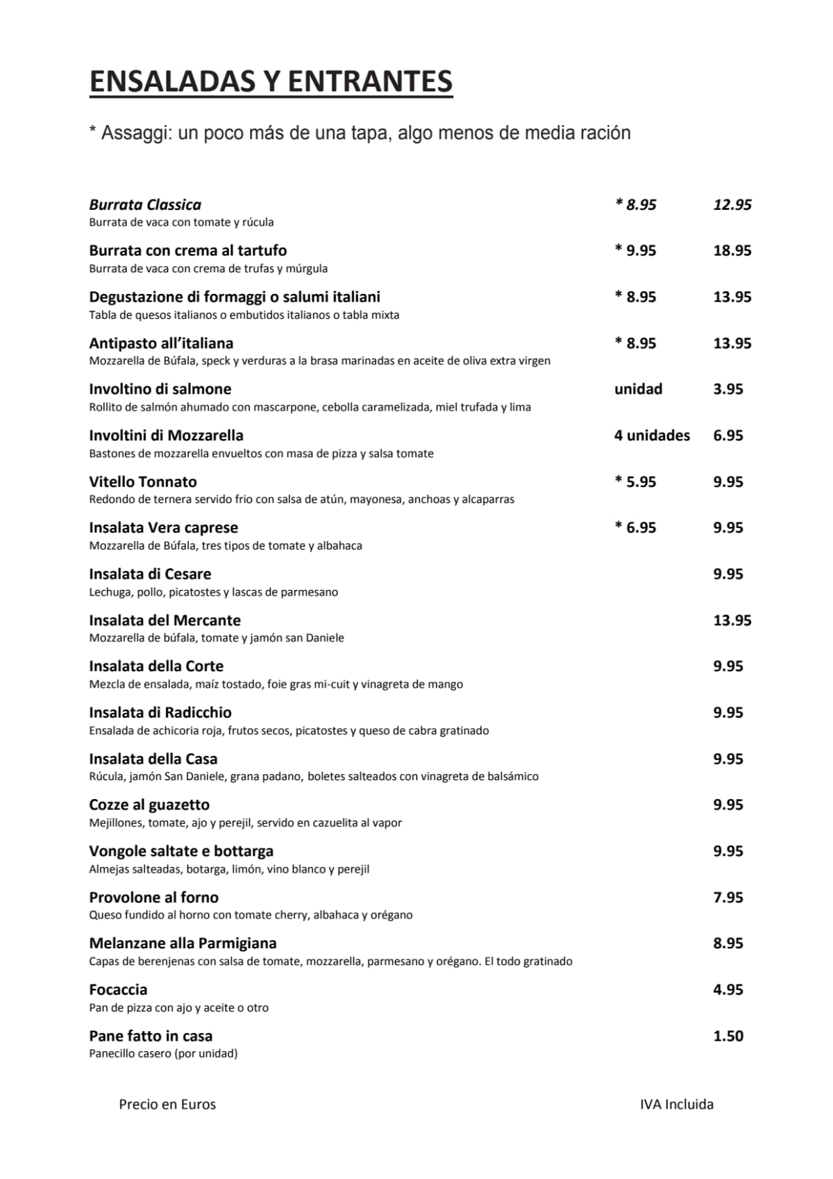 Il Mercante Di Venezia menu