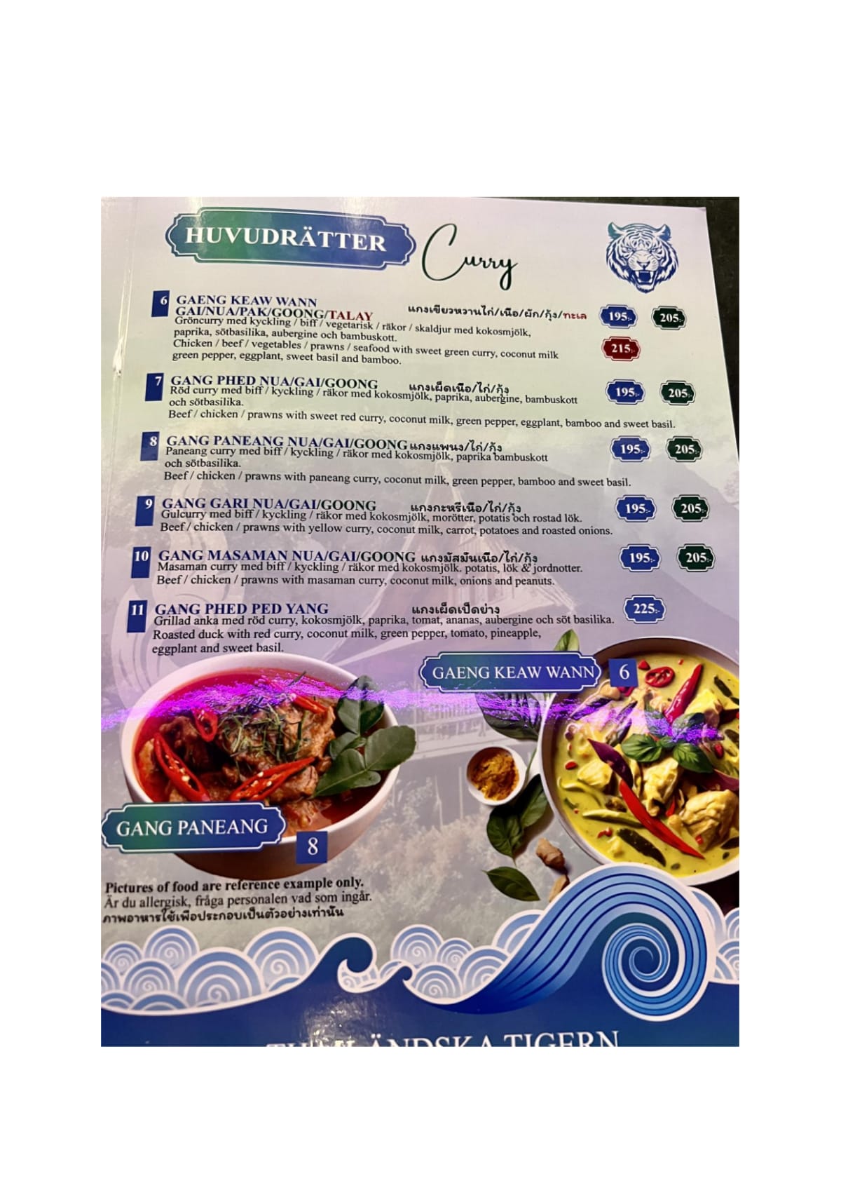 Thailändska Tigern menu