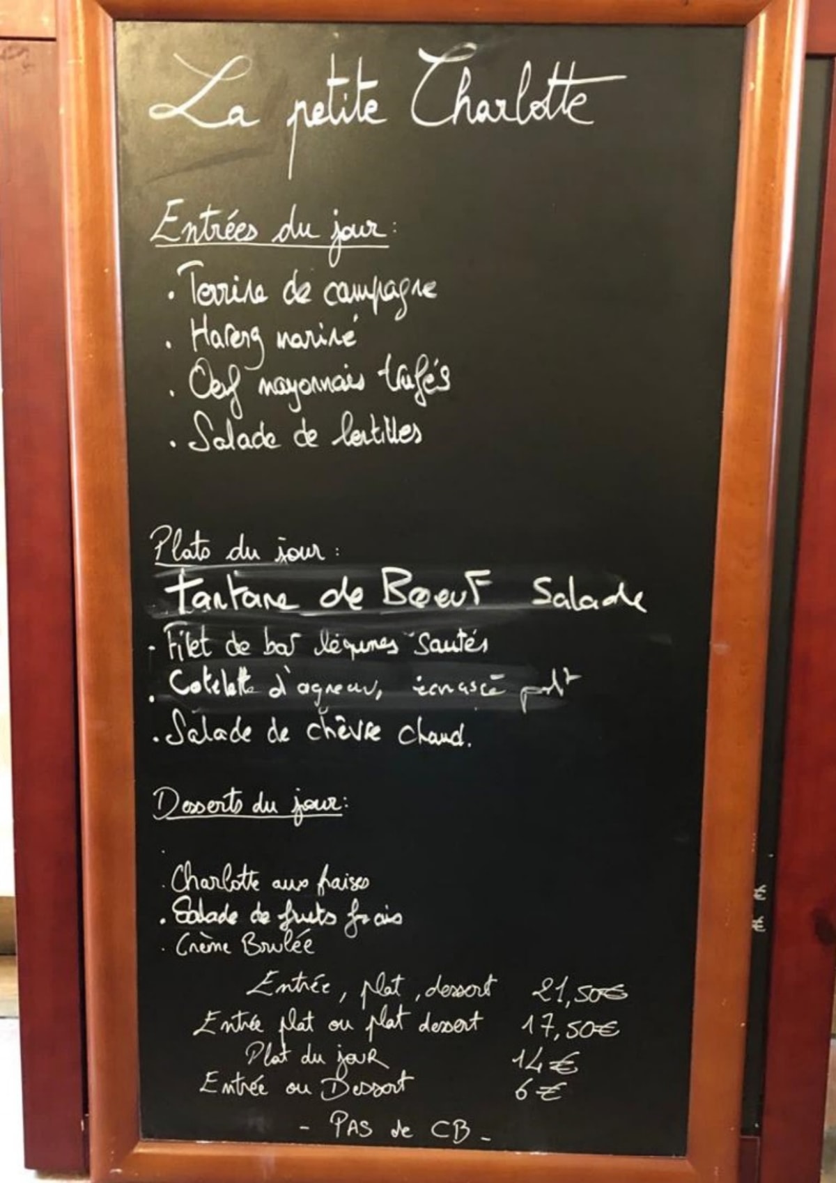 La Petite Charlotte menu