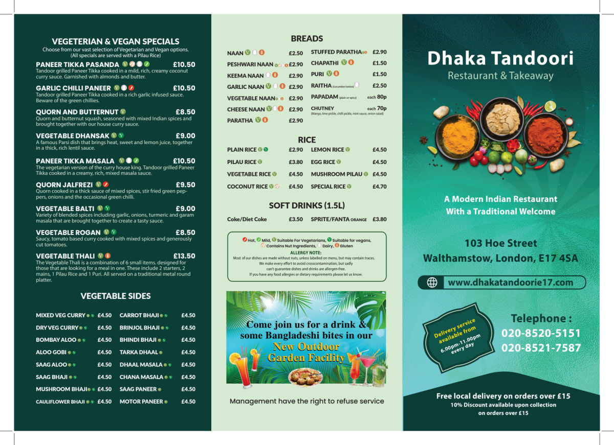 Carte et Menus 2024 Dhaka Tandoori à Londres TheFork