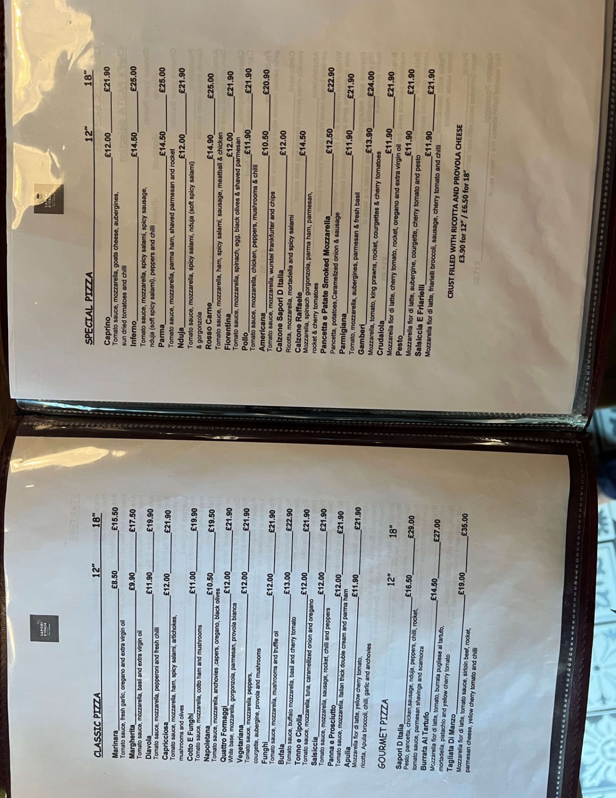 Menù completo e carta 2024 Sapori D'italia a Londra TheFork