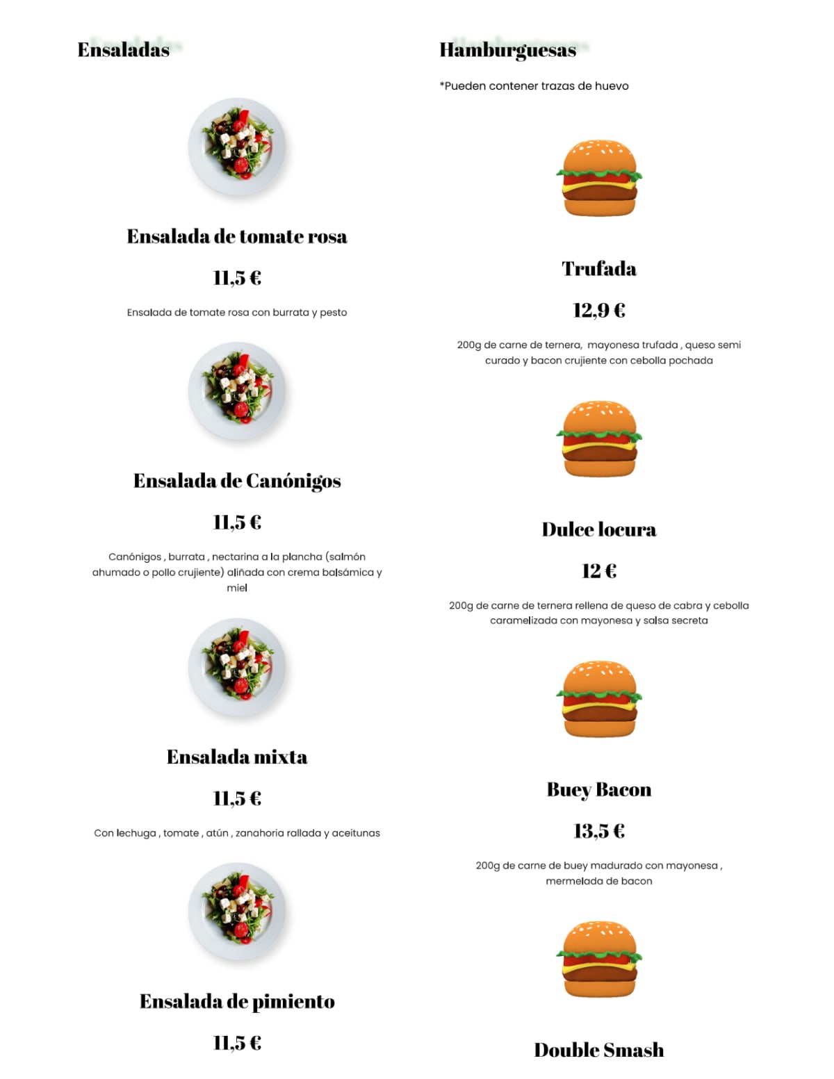 Paradise Burguer menu