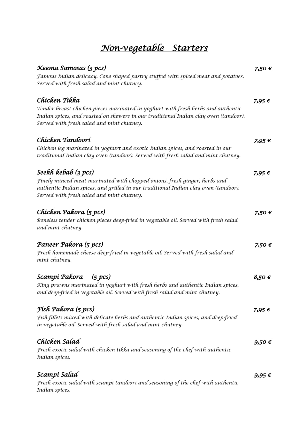 Indian Royal Spicy menu