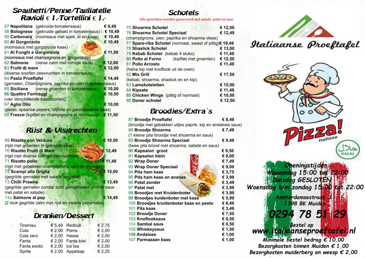 Italiaanse Proeftafel menu